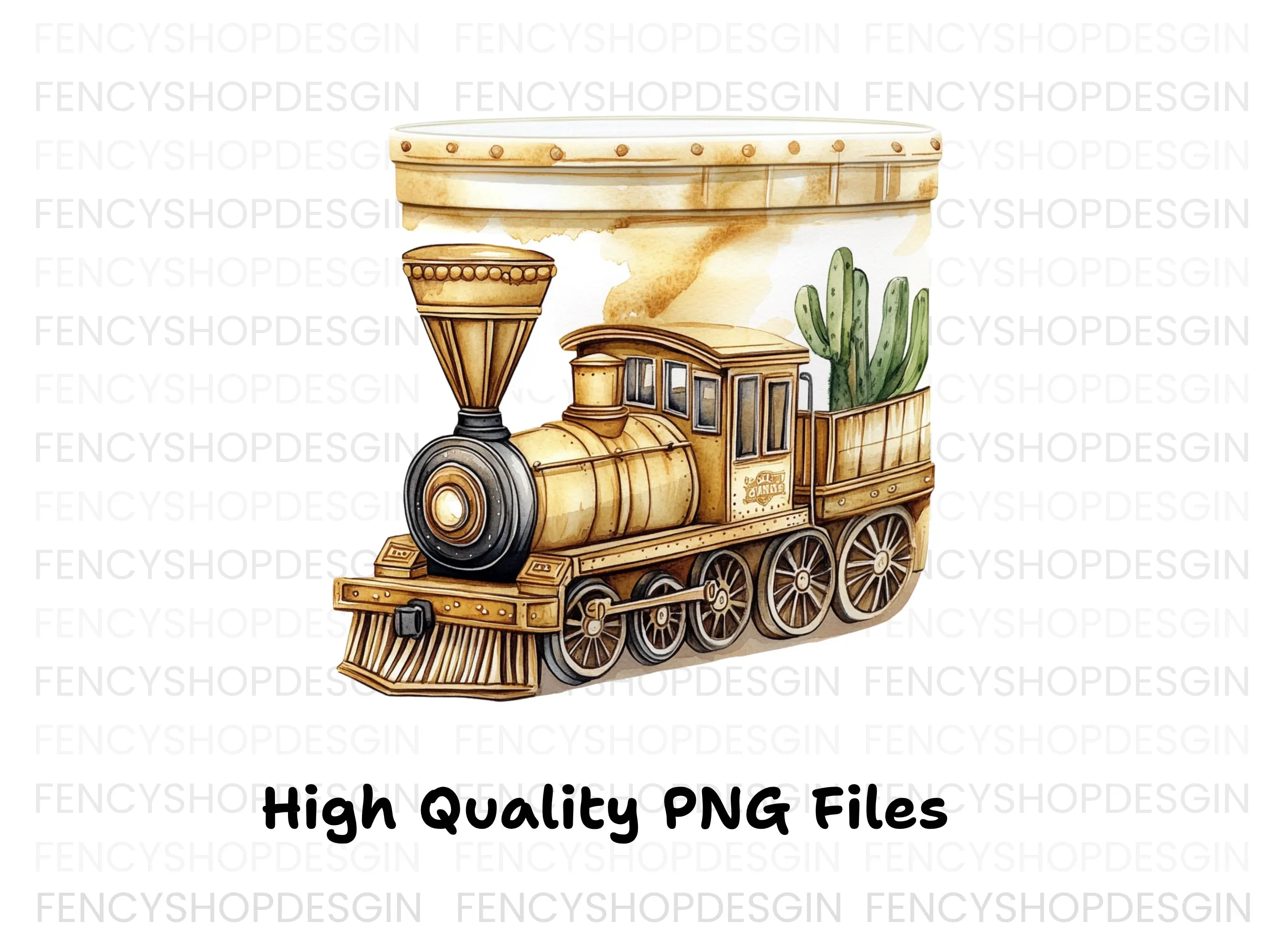 Vintage Train and Cactus Clipart Bundle