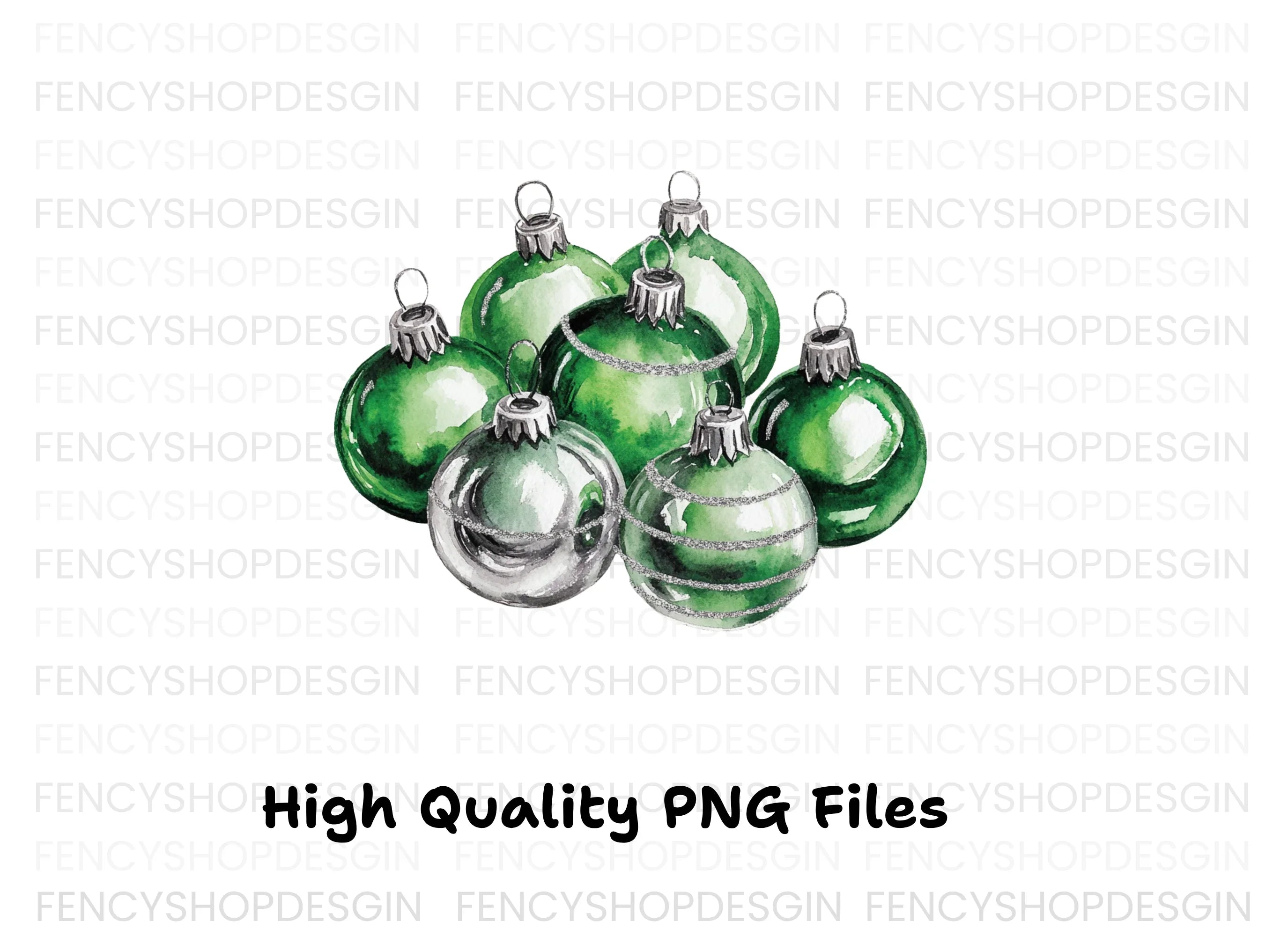 Green Silver Ornaments Clipart Bundle
