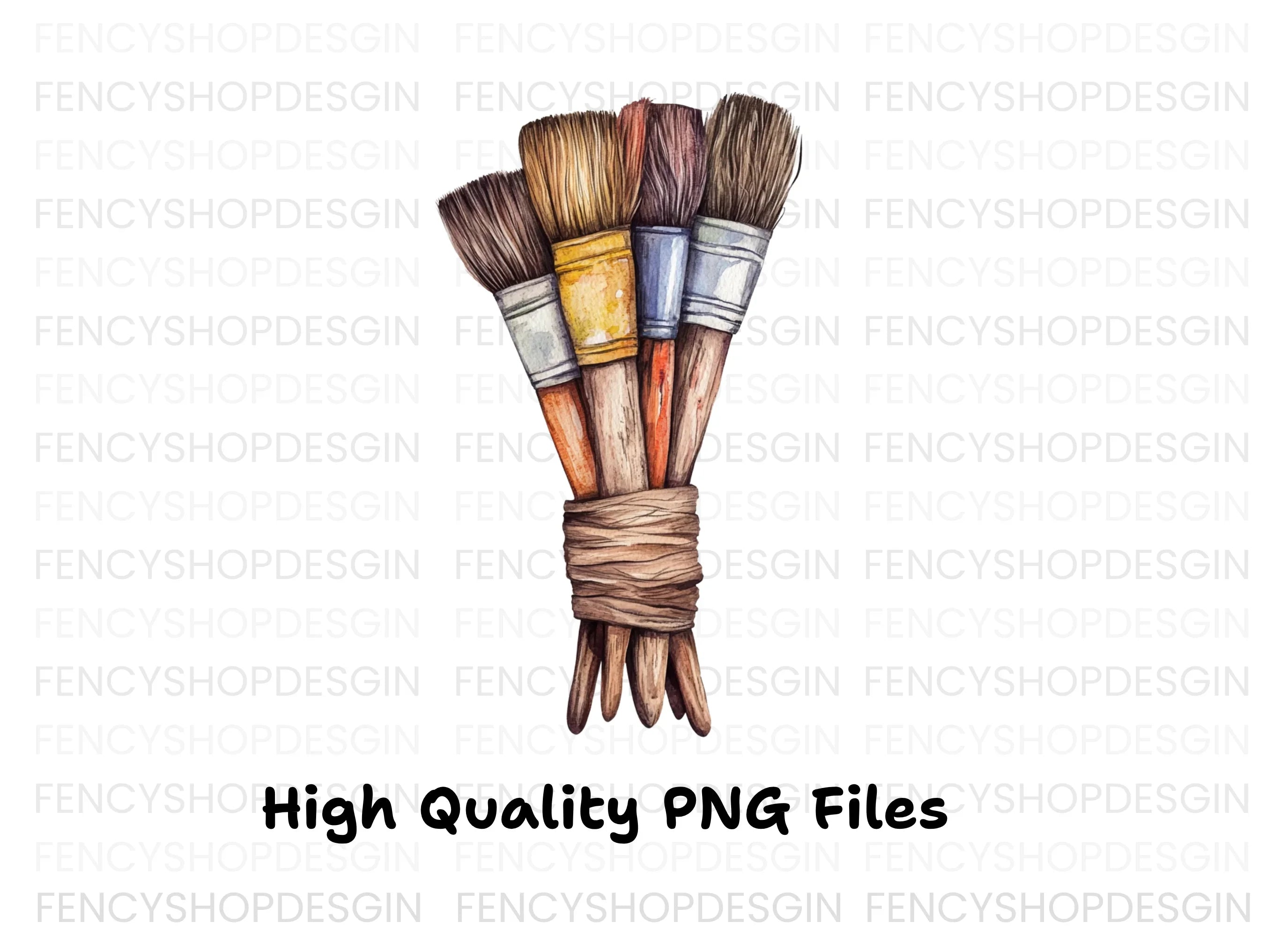 Tied Rustic Paint Brushes Clipart Bundle