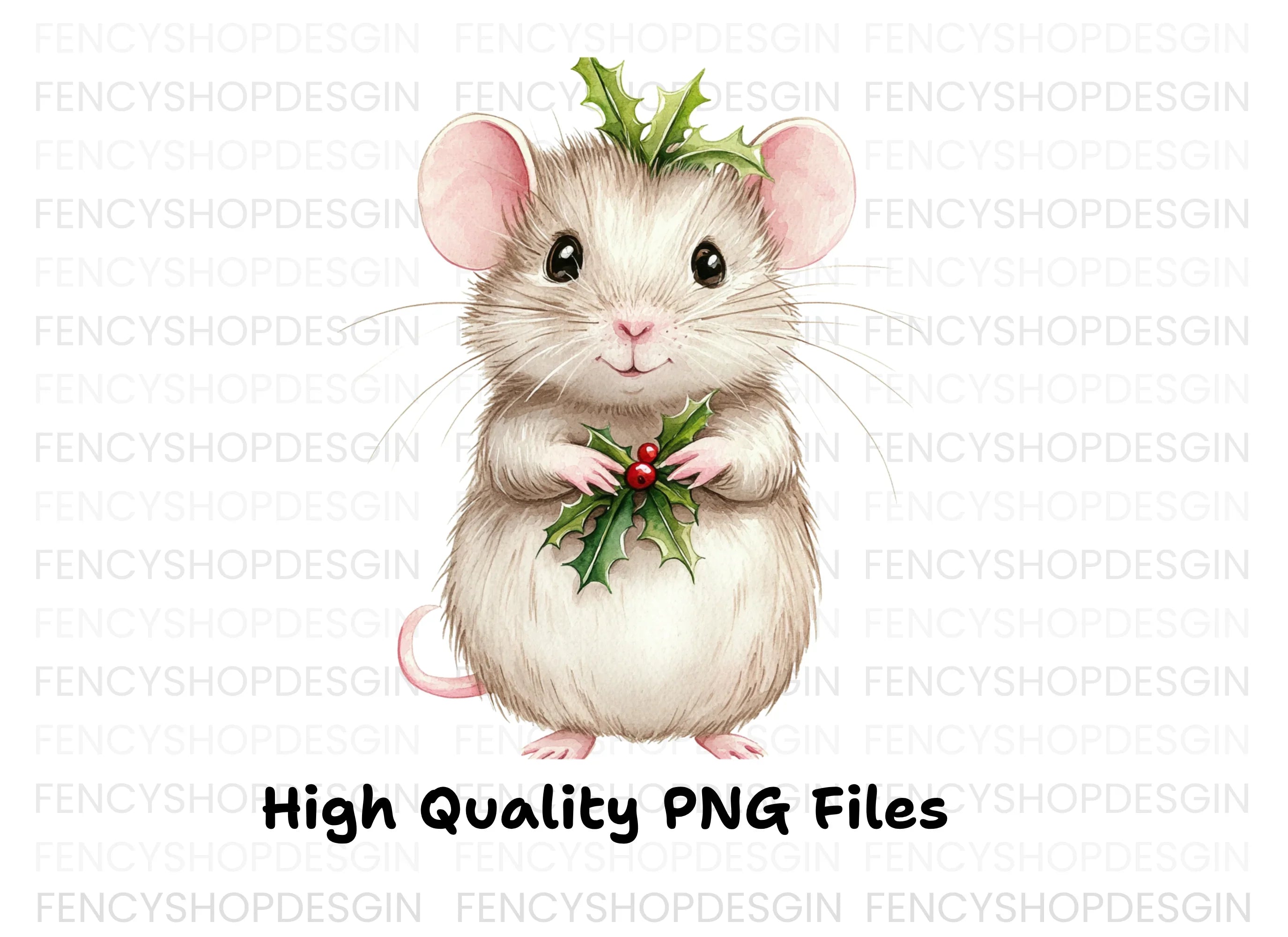 Cute Christmas Mouse with Holly Clipart Bundle