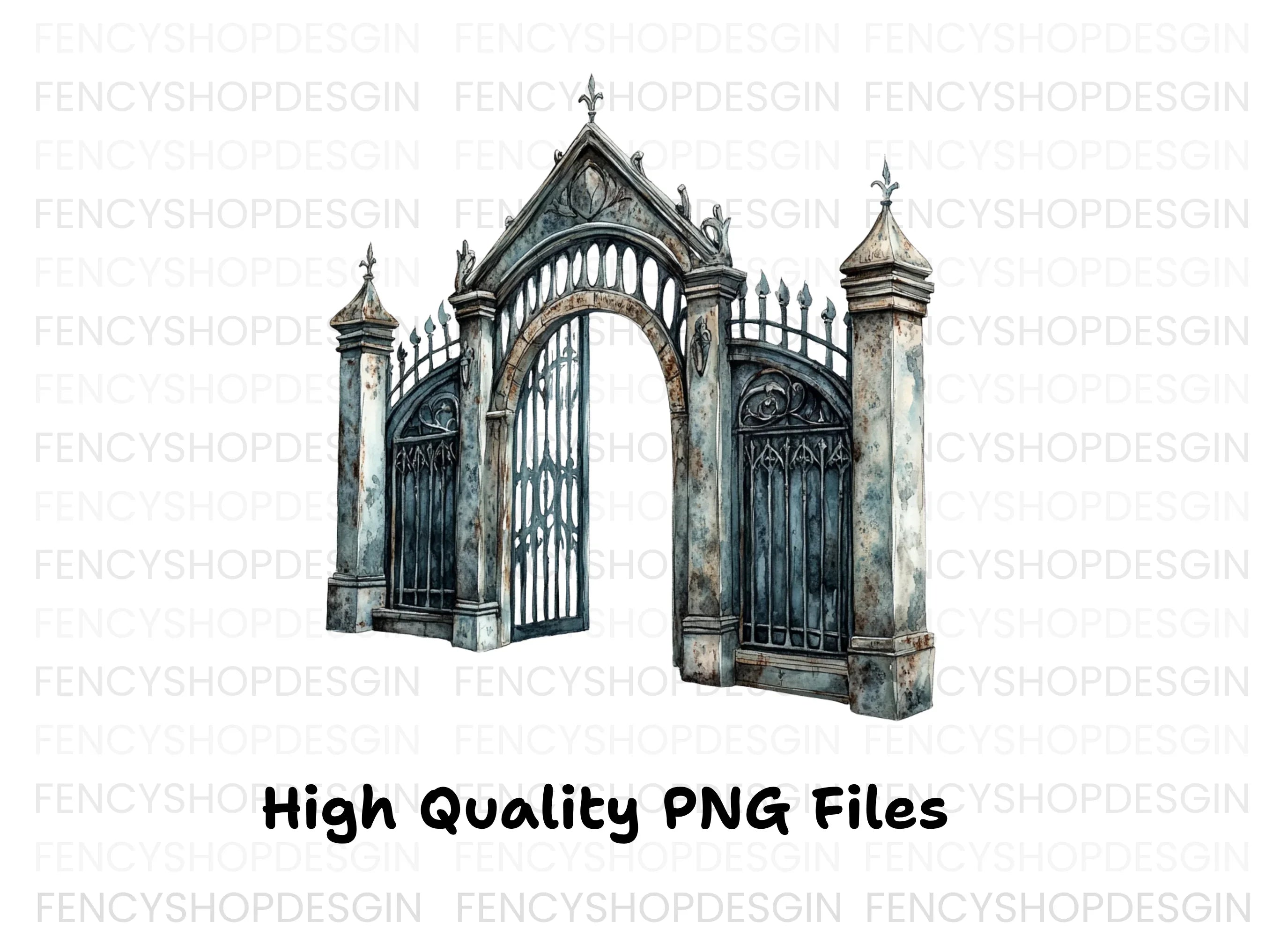 Vintage Gothic Cemetery Gate Clipart Bundle