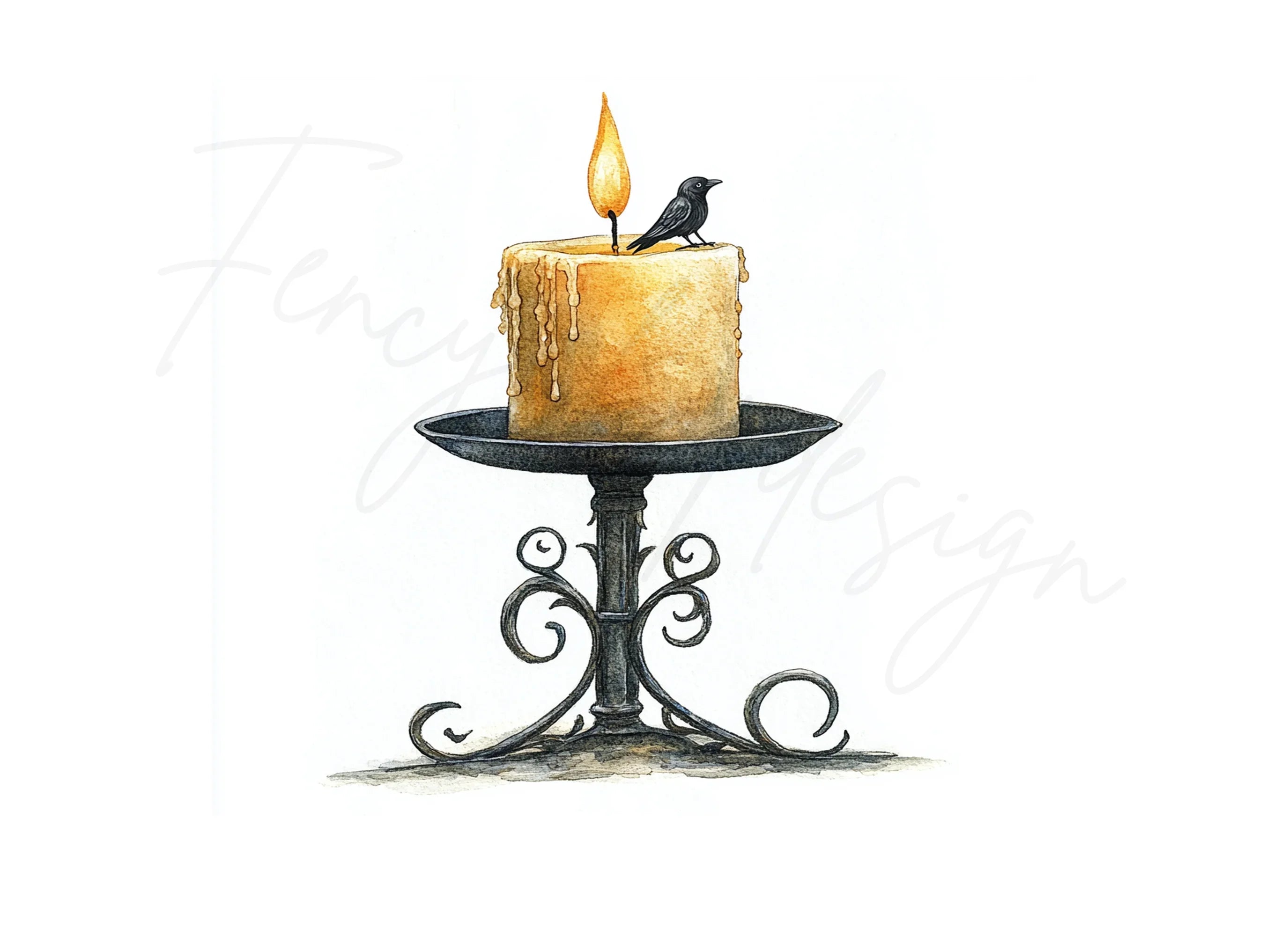 Vintage Candle Holders with Crows Clipart Bundle