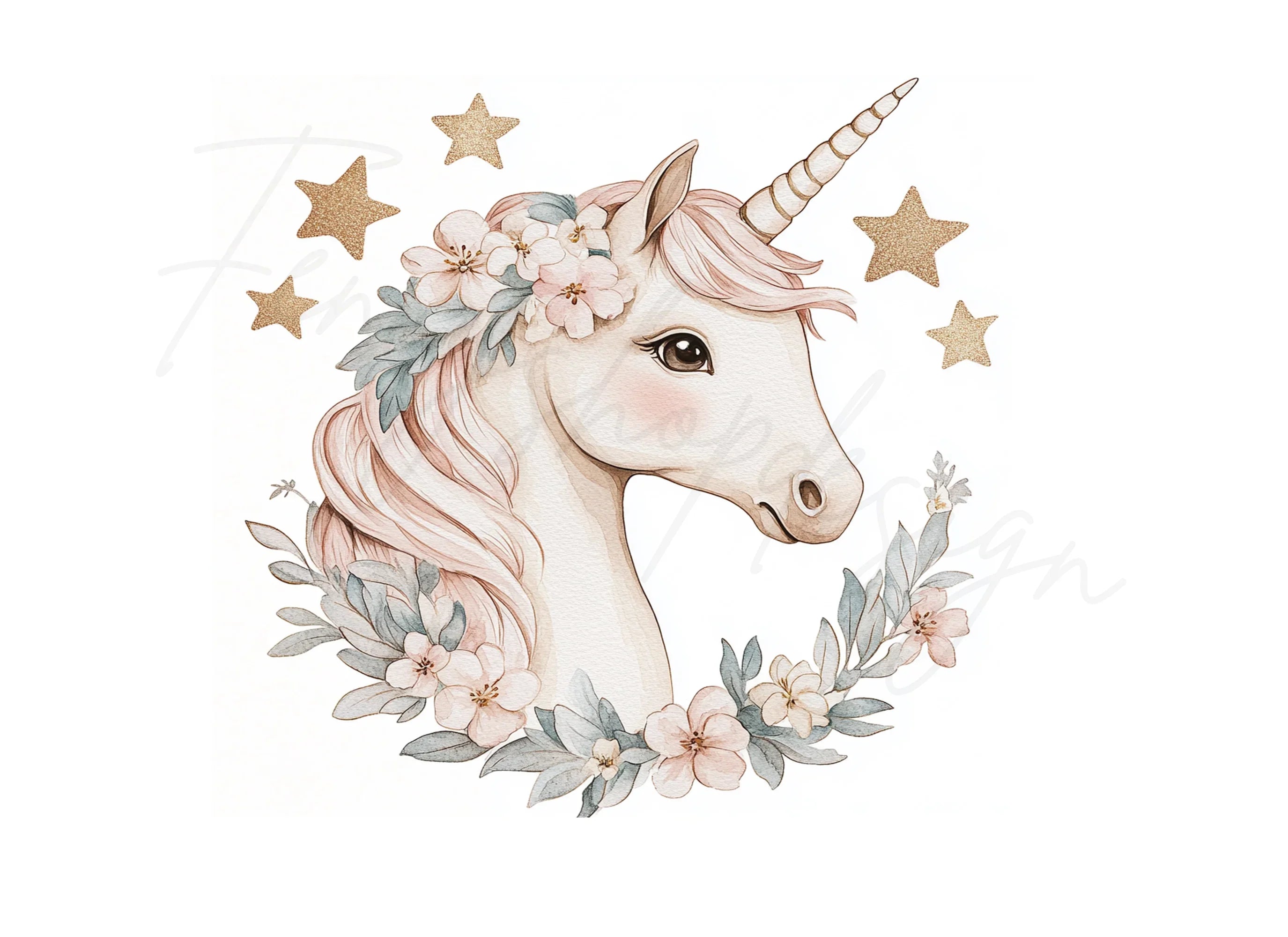 Cute Unicorn Heads with Flowers Clipart Bundle