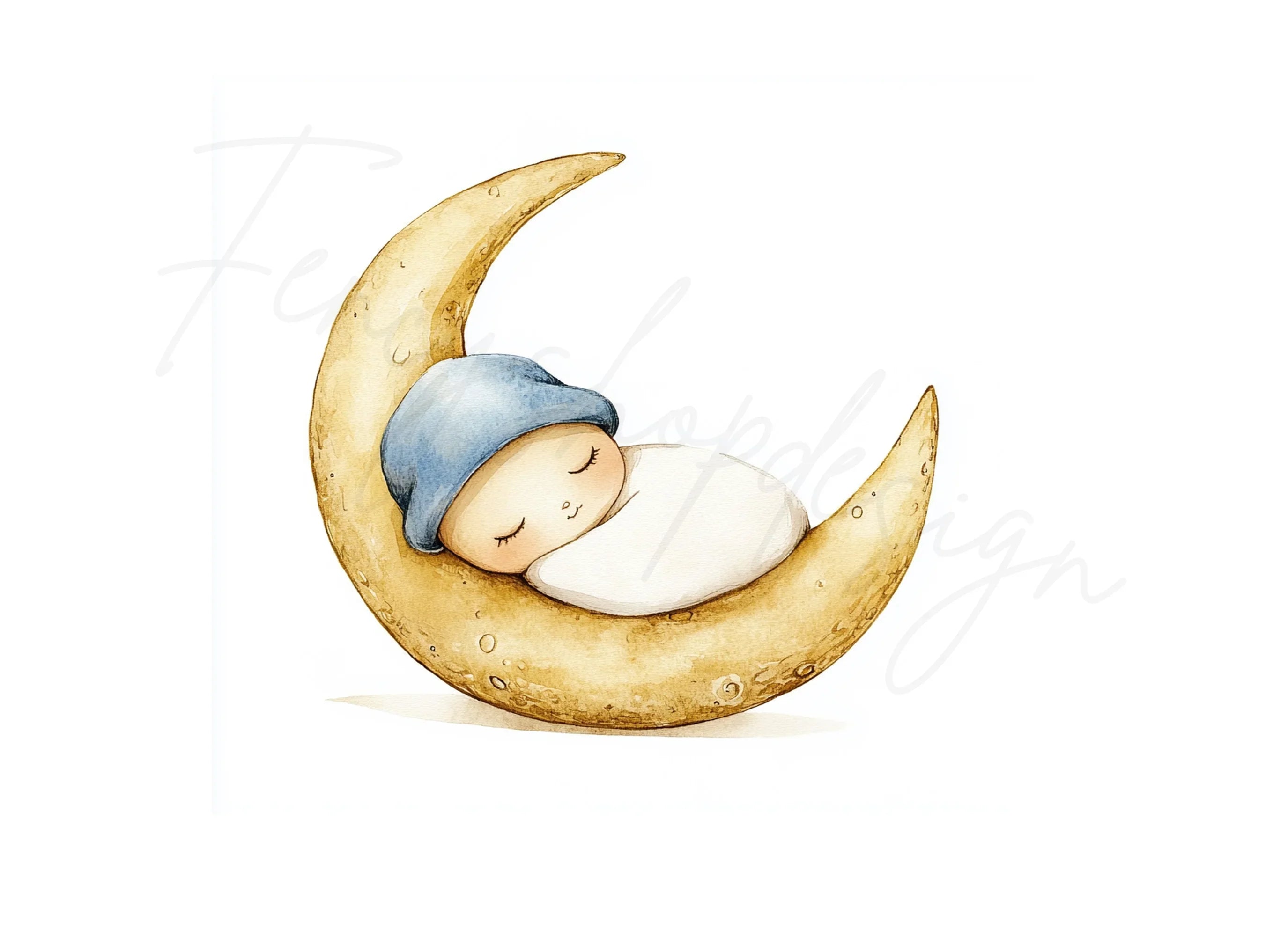 Cute Baby Sleeping on Moon Clipart Bundle