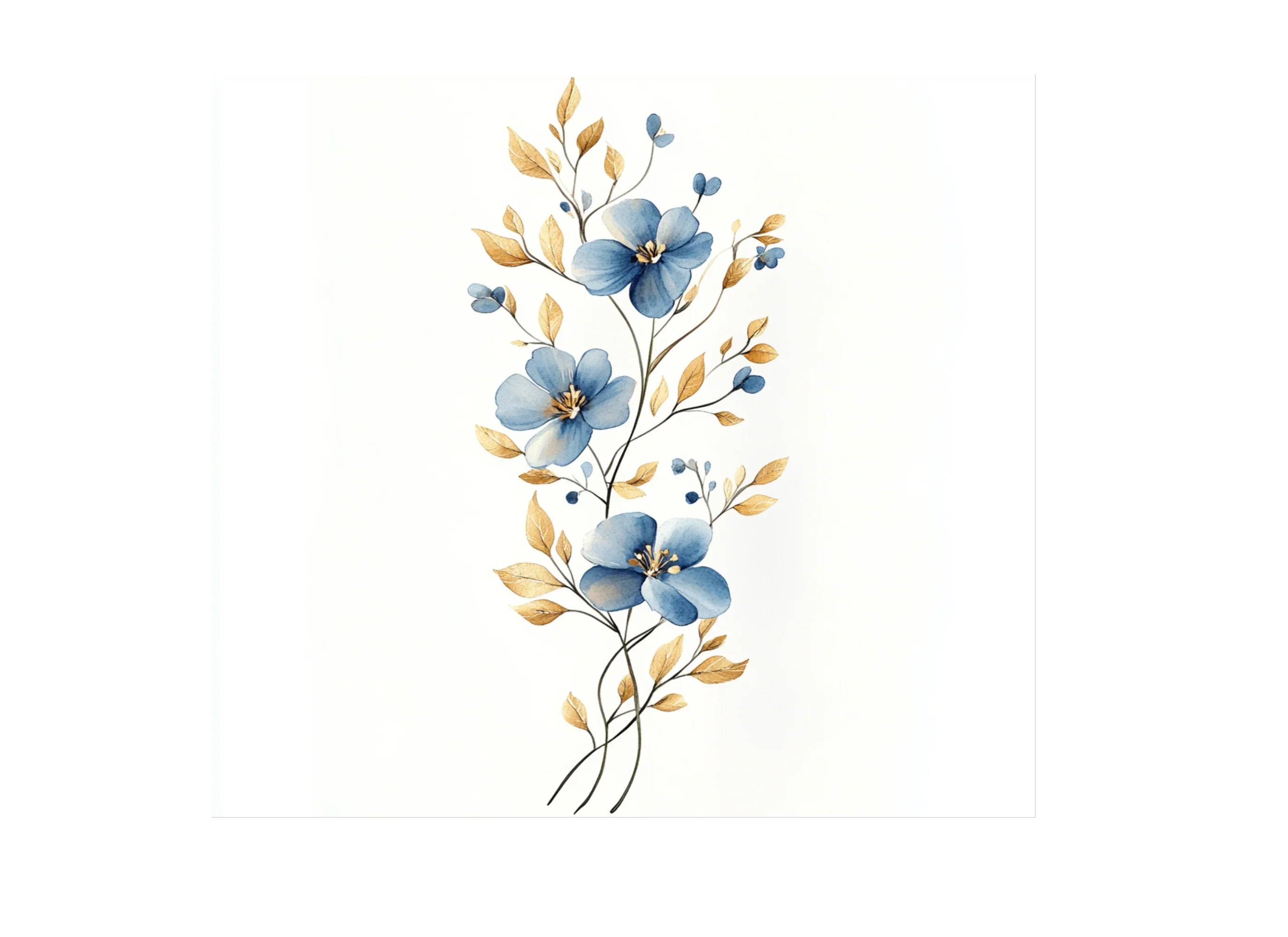 Blue and Gold Floral Clipart Bundle