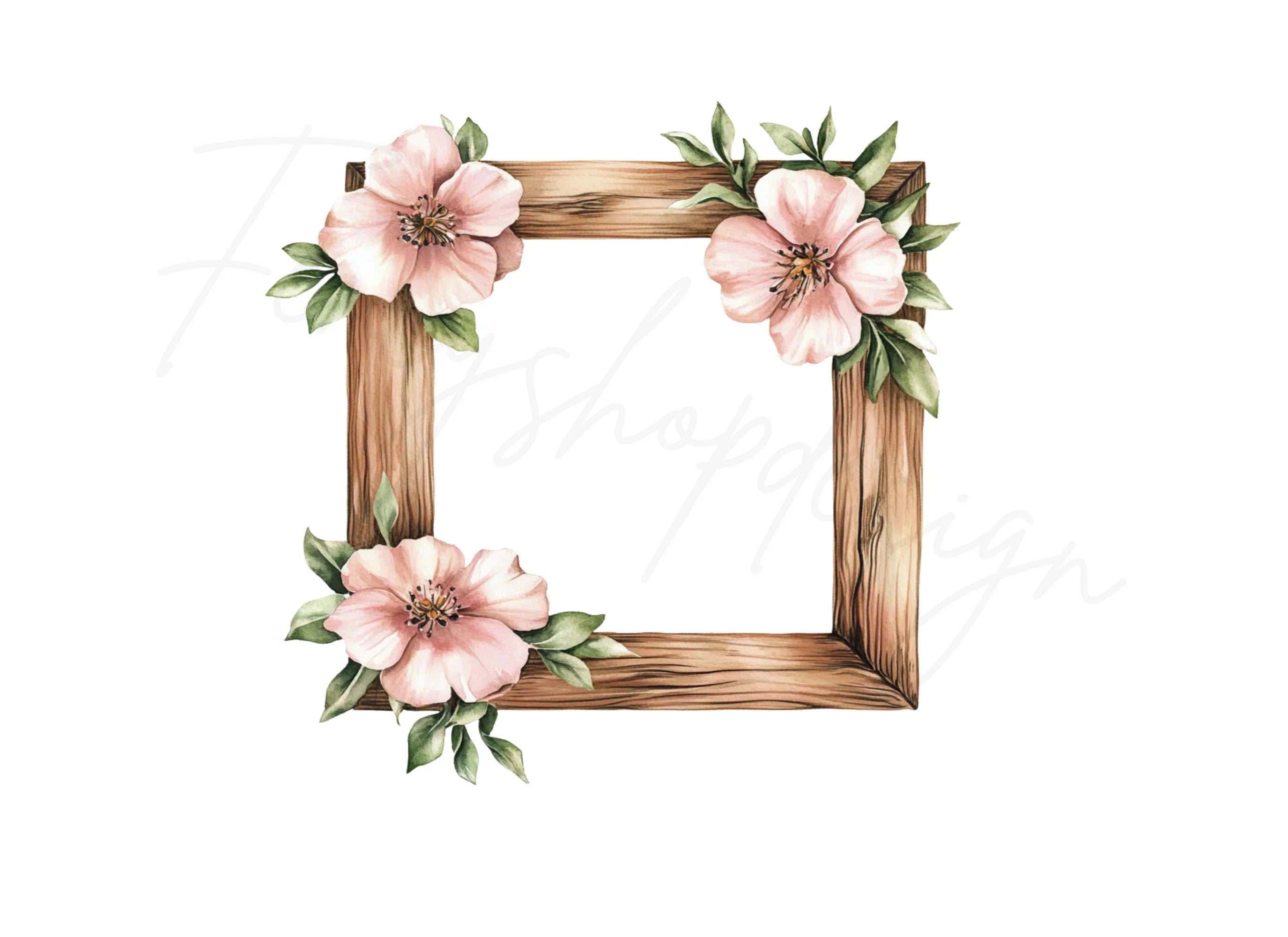 Floral Wooden Frame Clipart Bundle