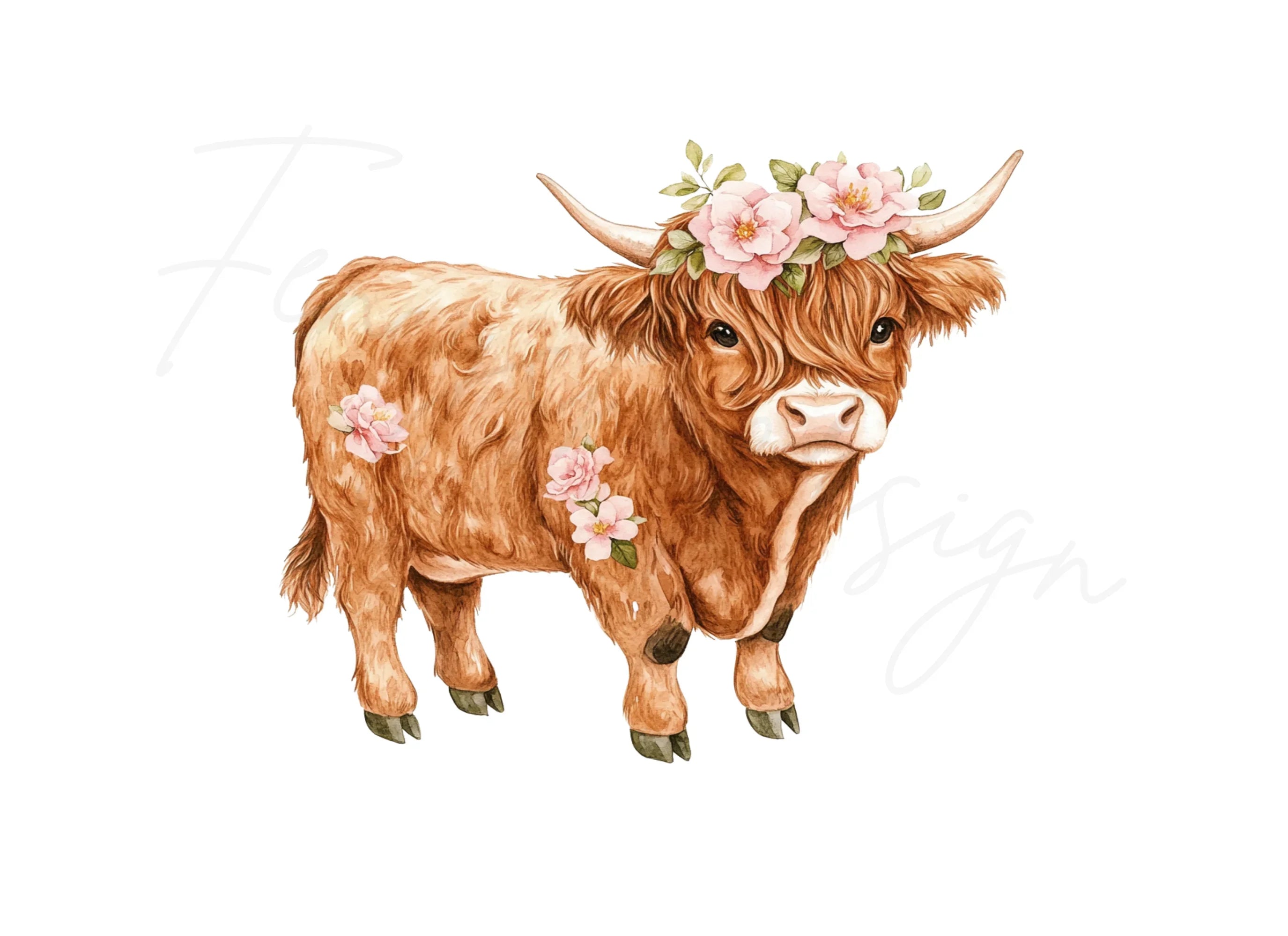 Highland Cow Floral Clipart Bundle