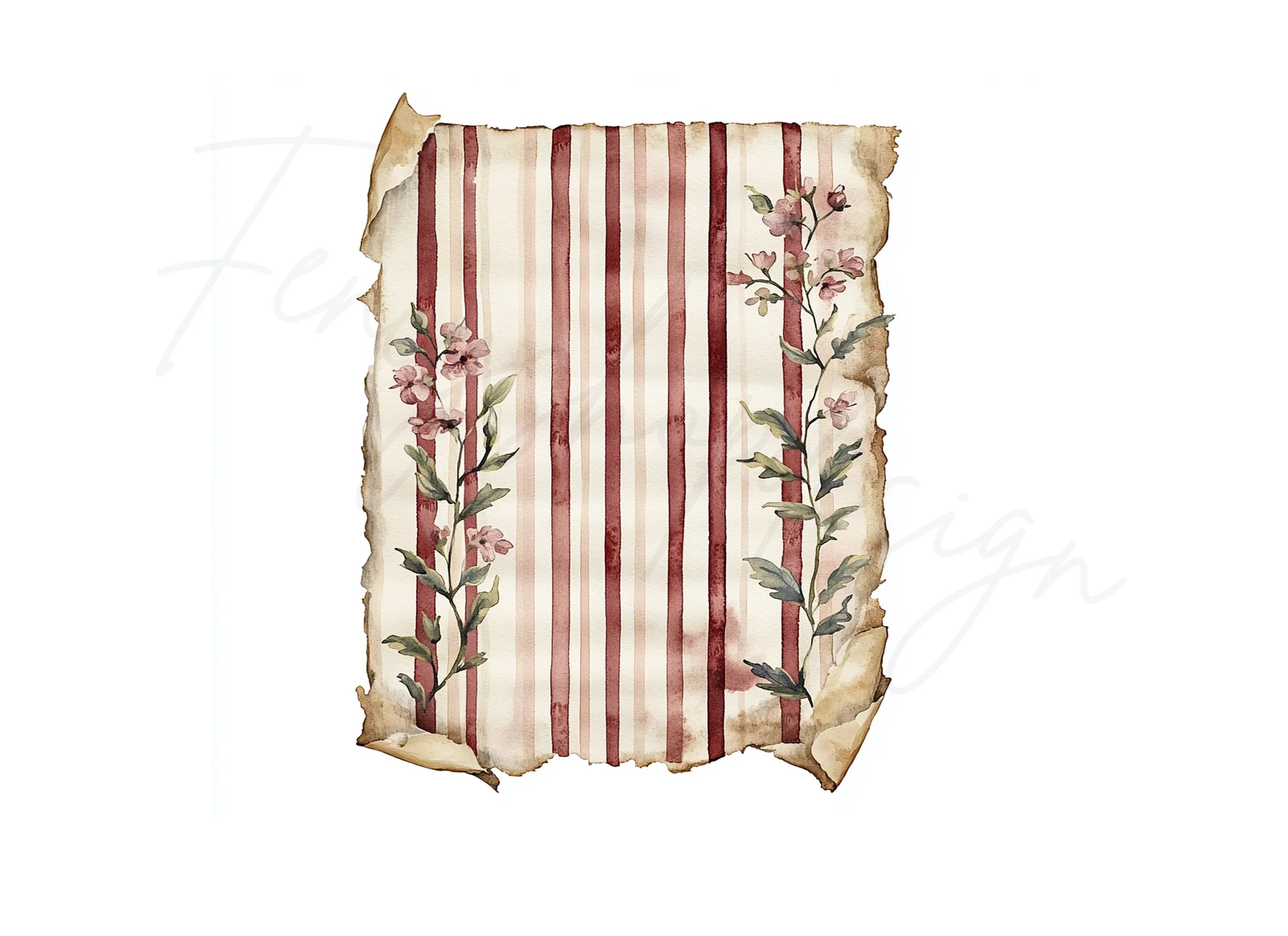 Floral Striped Scroll Clipart Bundle