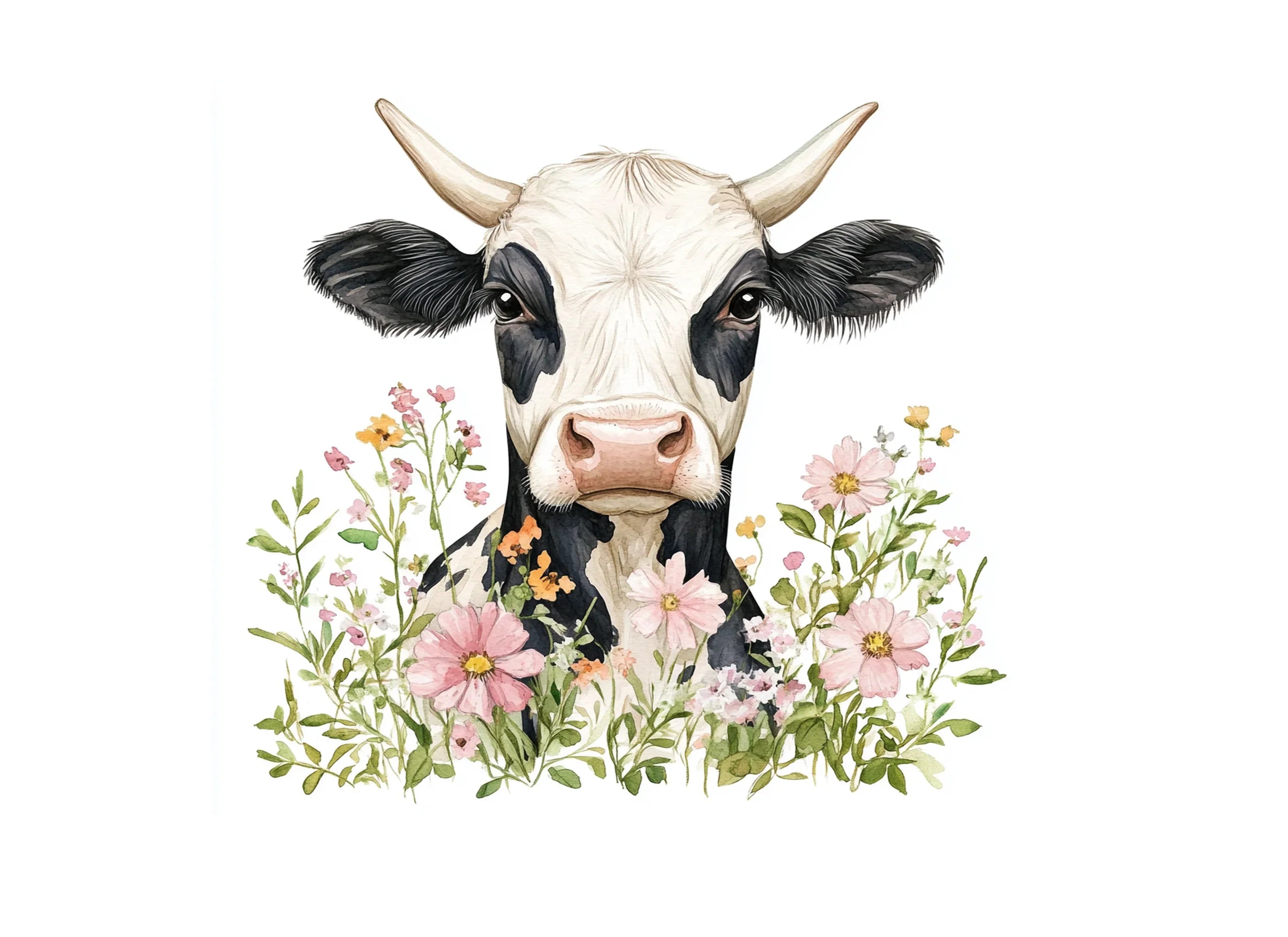 Cute Cow Heads with Flowers Clipart Bundle