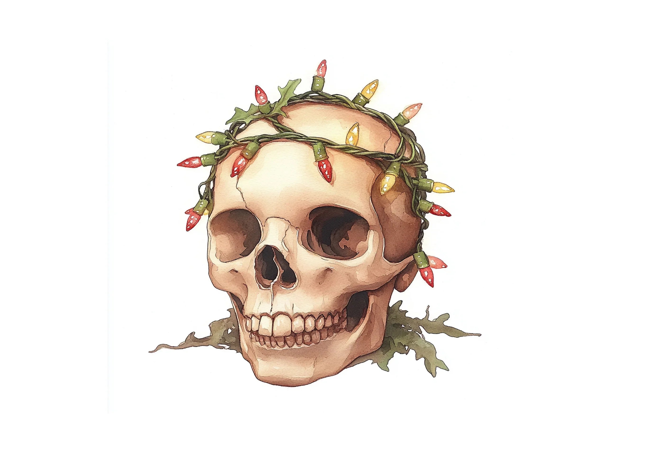 Christmas Skulls with Festive Lights Clipart Bundle