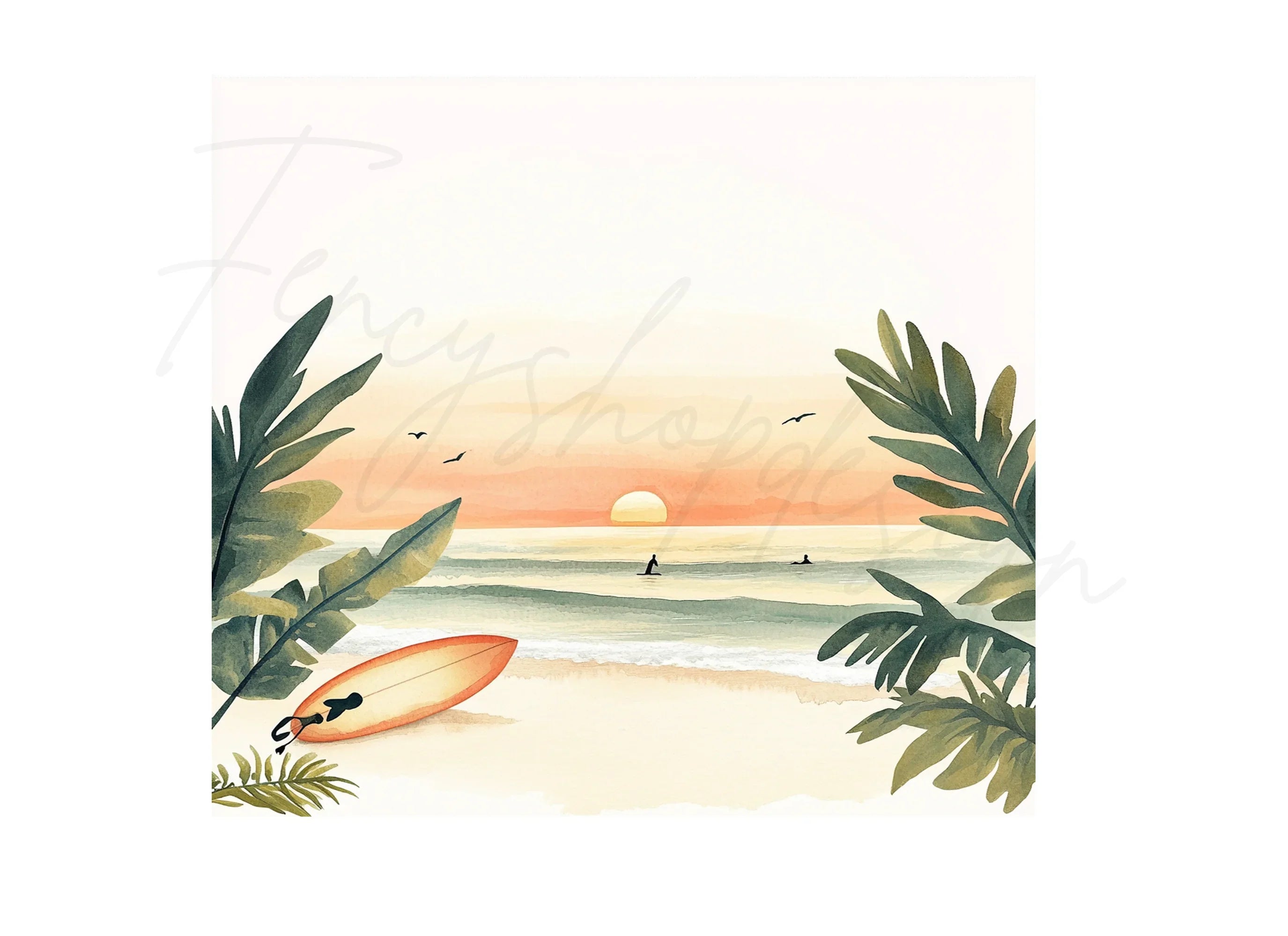 Sunset Beach Surfing Clipart Bundle