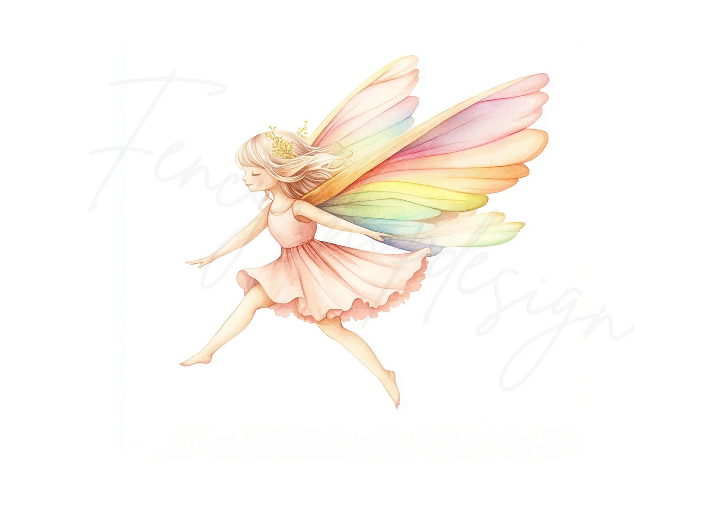 Cute Fairies with Rainbow Wings Clipart Bundle
