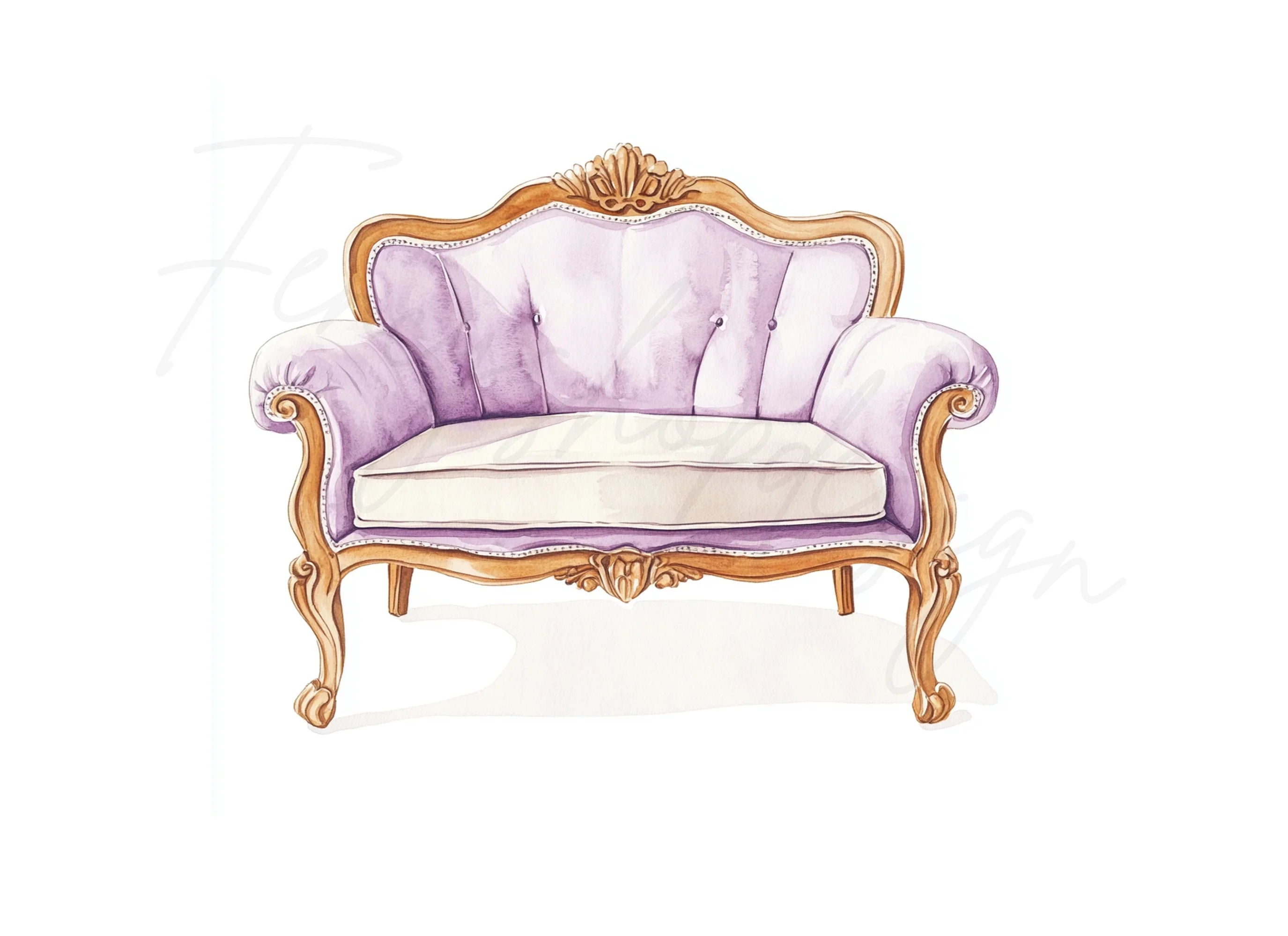 Elegant Purple French Armchair Clipart Bundle
