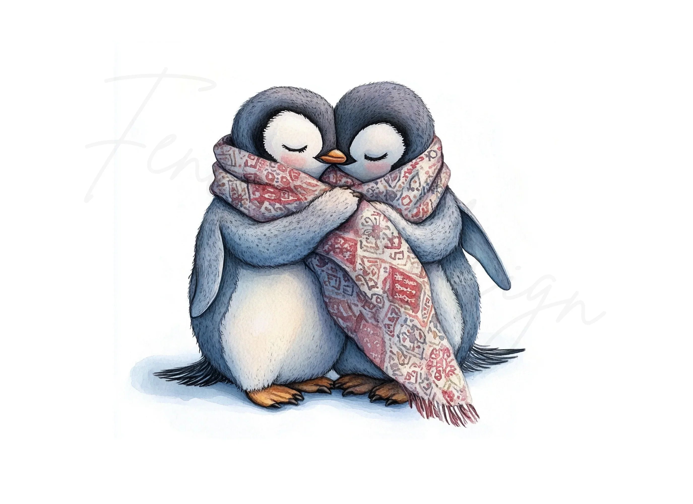 Cute Penguin Couple Hugging Clipart Bundle