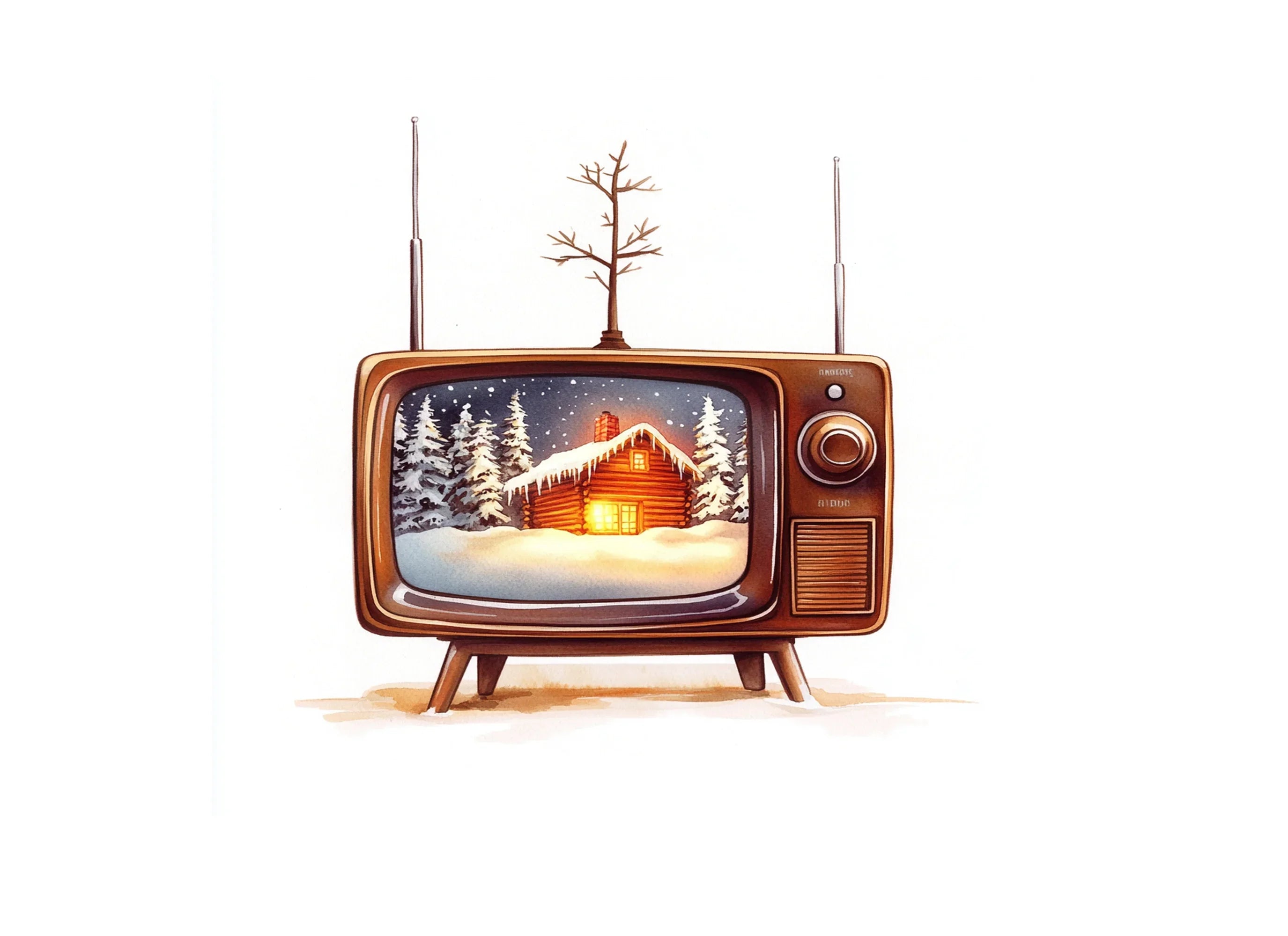 Vintage TV Winter Cabin Clipart Bundle