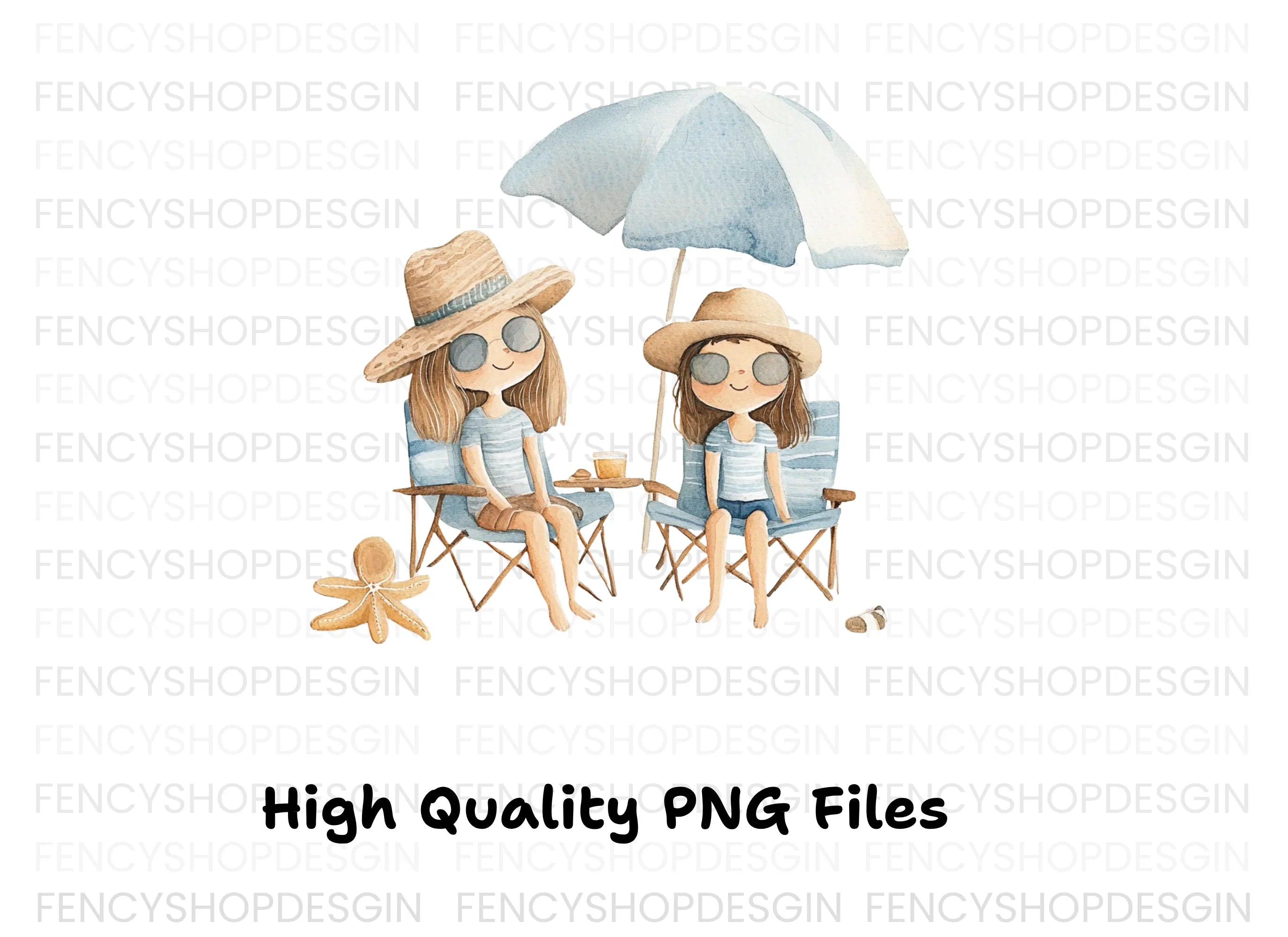 Girls Relaxing on Beach Chairs Clipart Bundle