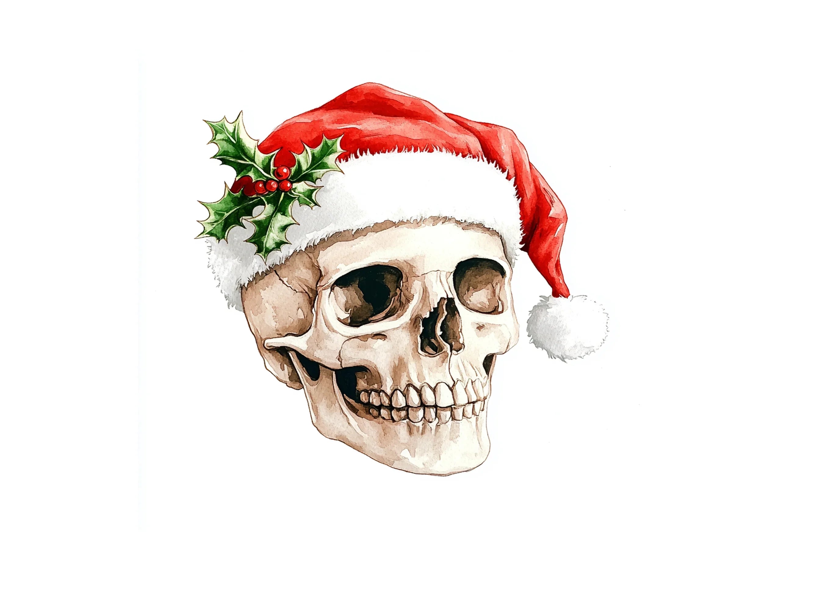 Christmas Skulls with Santa Hats Clipart Bundle