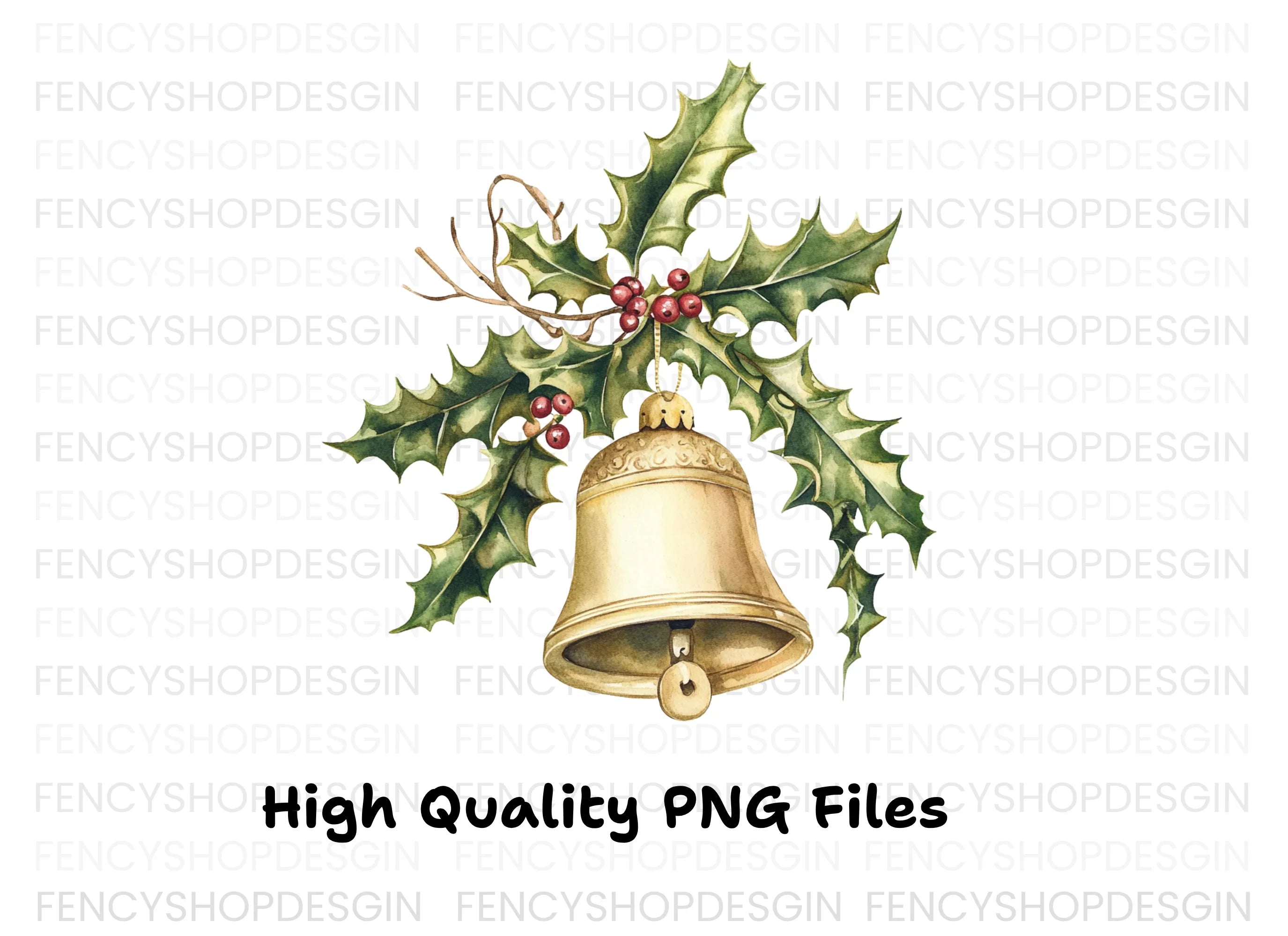 Christmas Holly and Golden Bells Clipart Bundle
