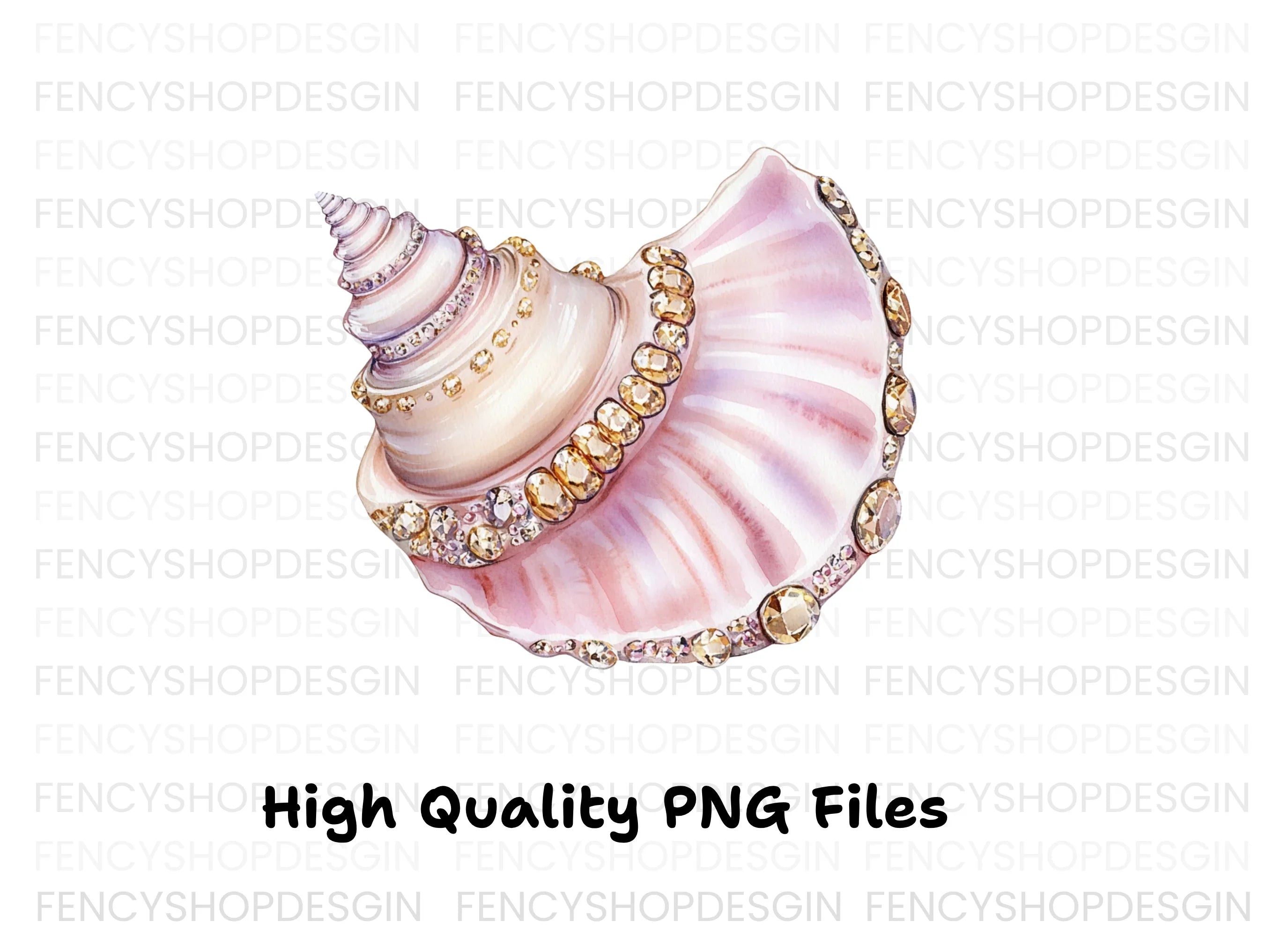Elegant Seashells with Sparkling Gems Clipart Bundle