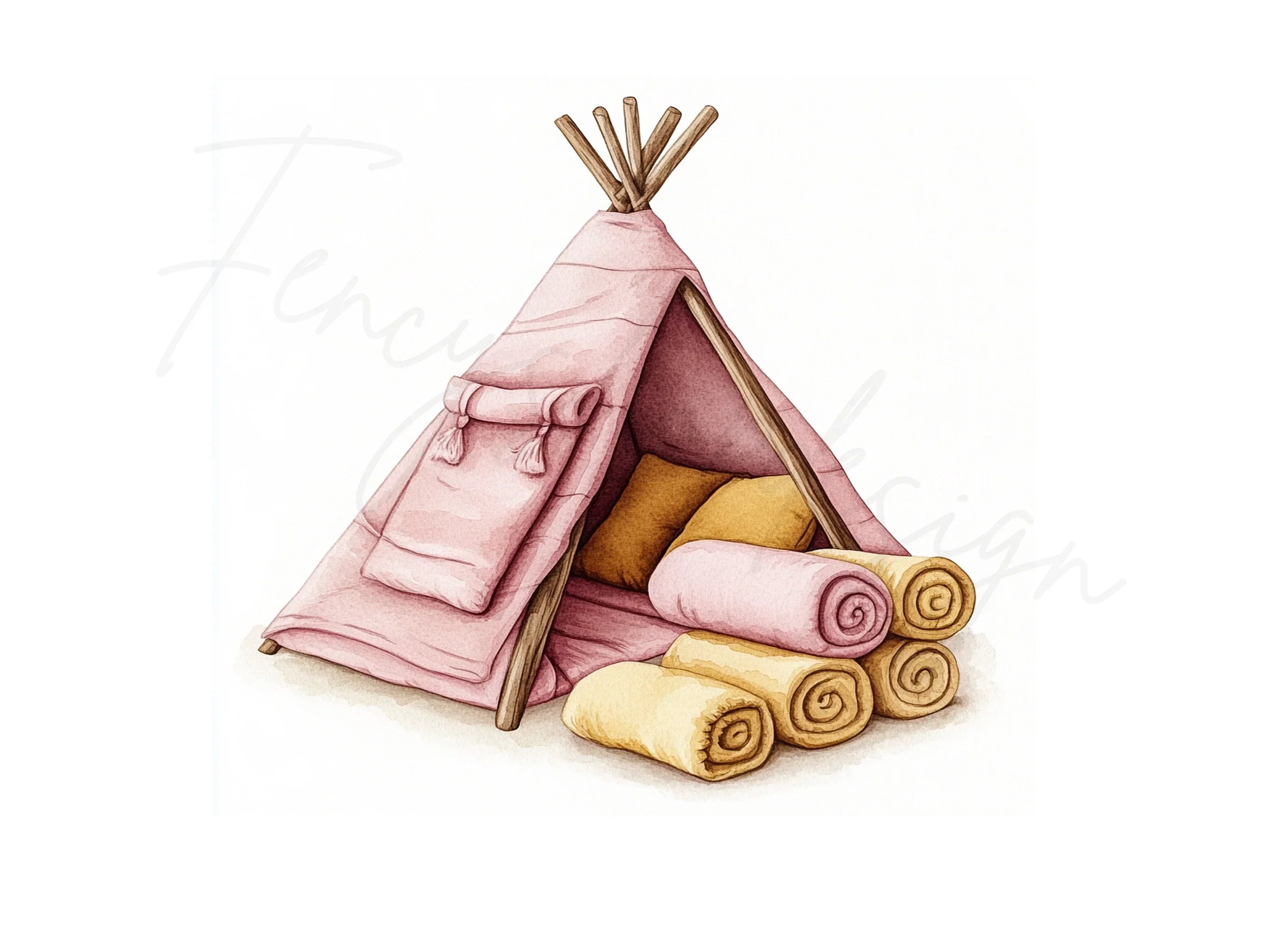 Cozy Pink Teepee Clipart Bundle