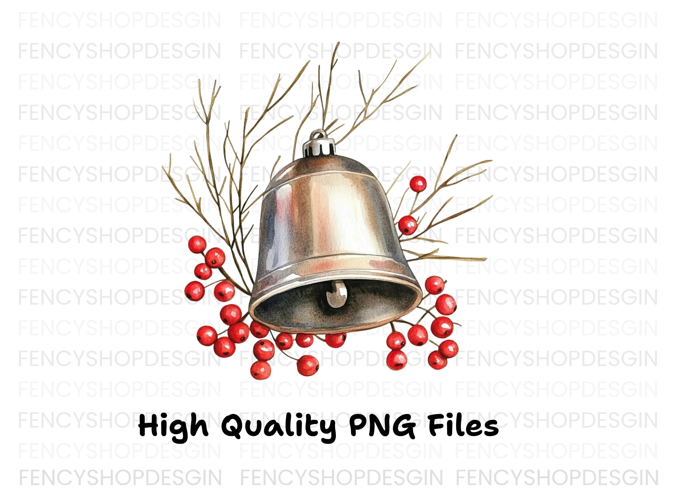 Christmas Bell with Berries Clipart Bundle