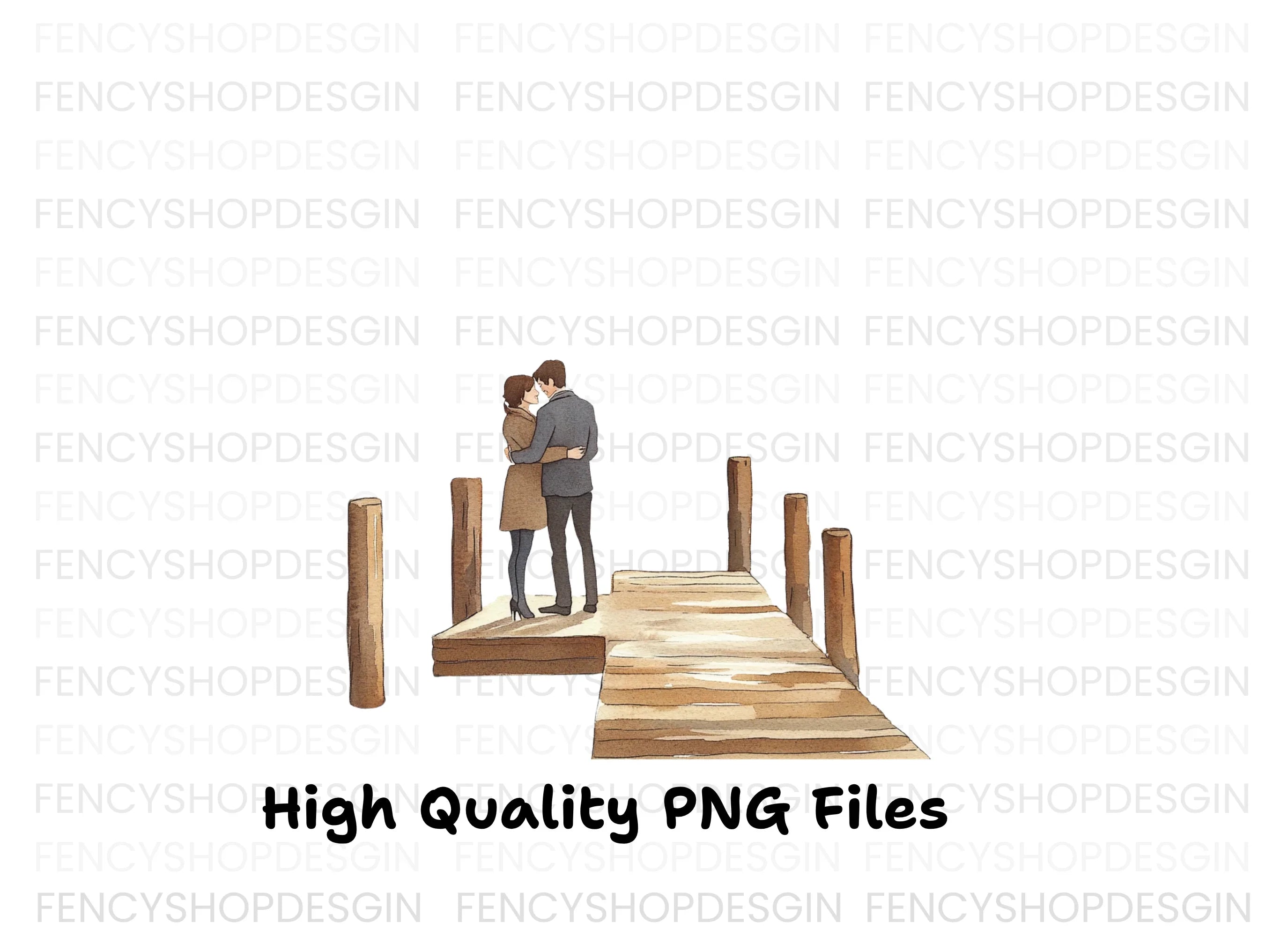 Romantic Couple on Dock Clipart Bundle