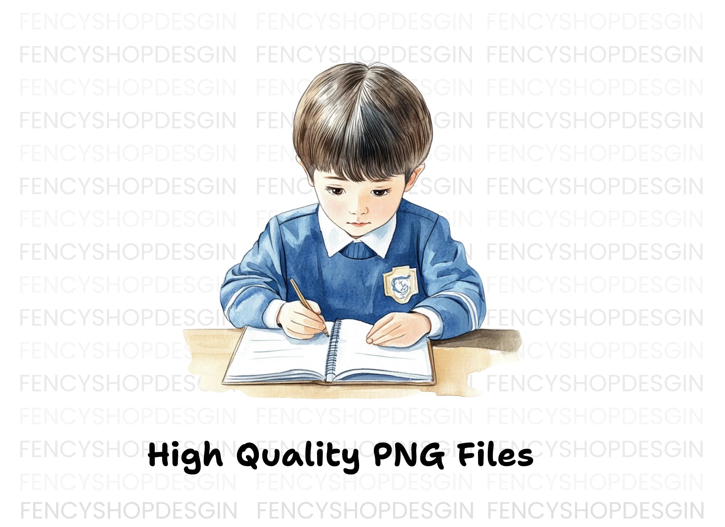 Boys Studying at Desk Clipart Bundle