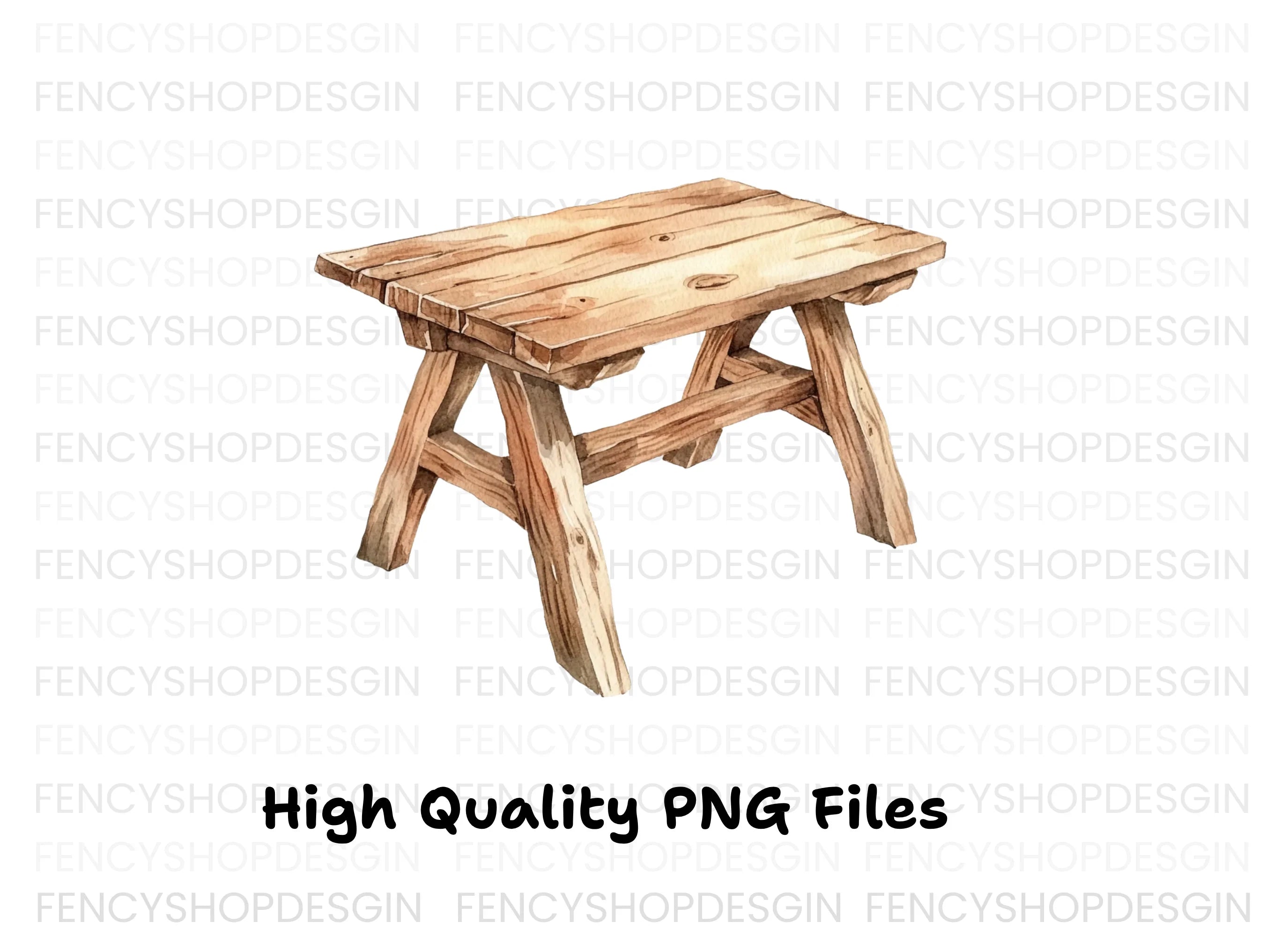 Rustic Wooden Stools Clipart Bundle