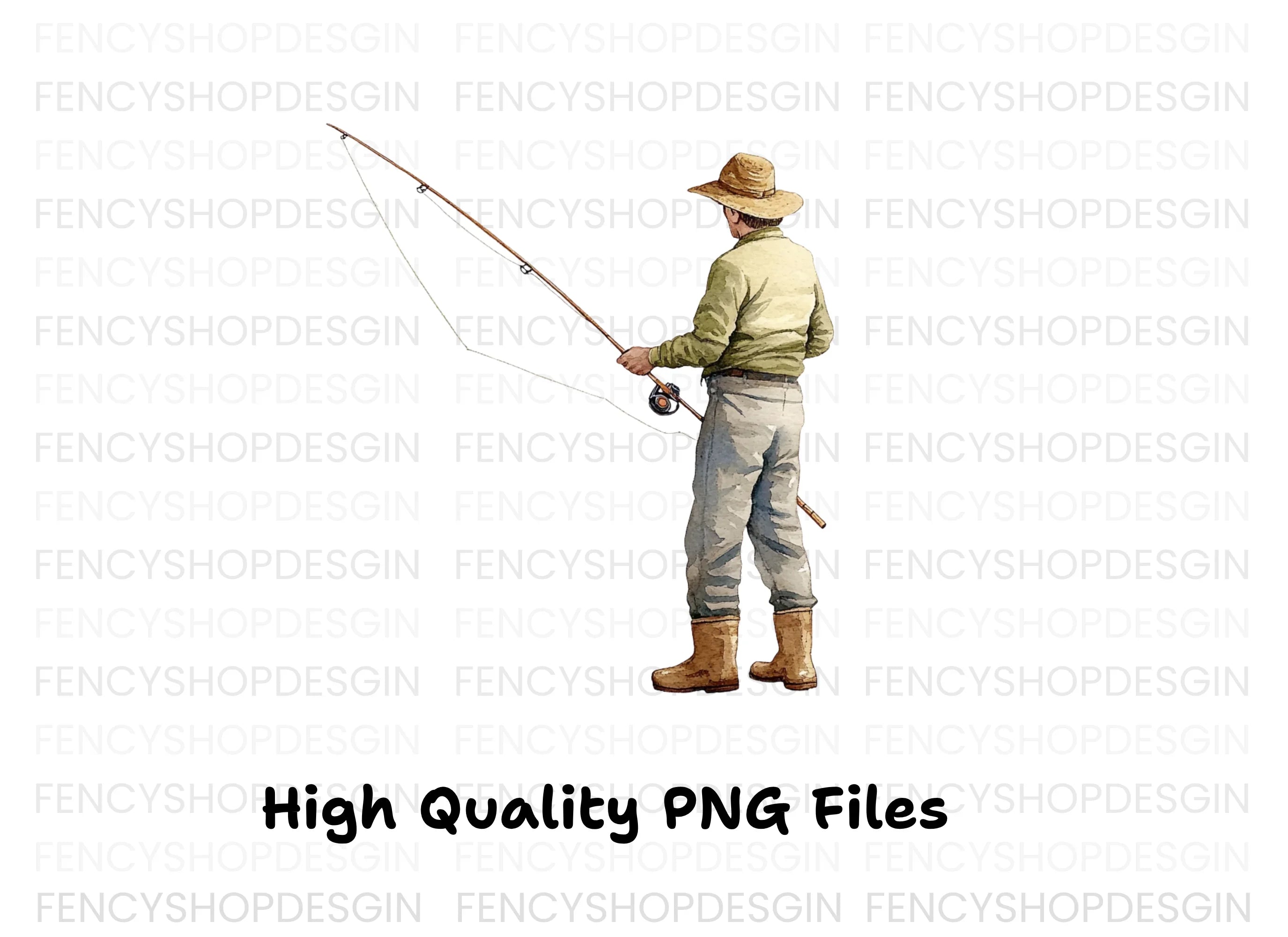Man Fly Fishing Clipart Bundle
