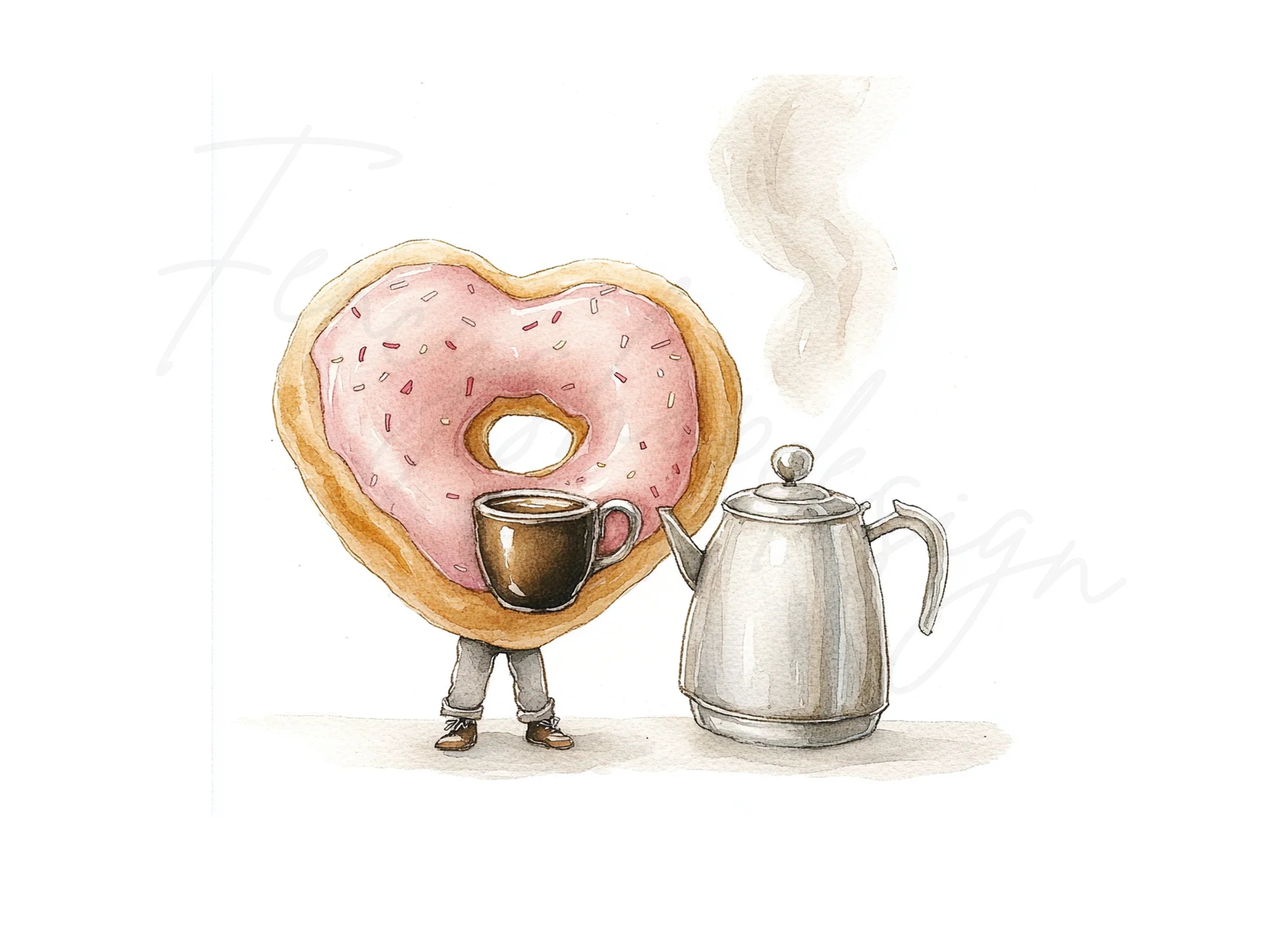 Heart Donut Coffee Morning Clipart Bundle