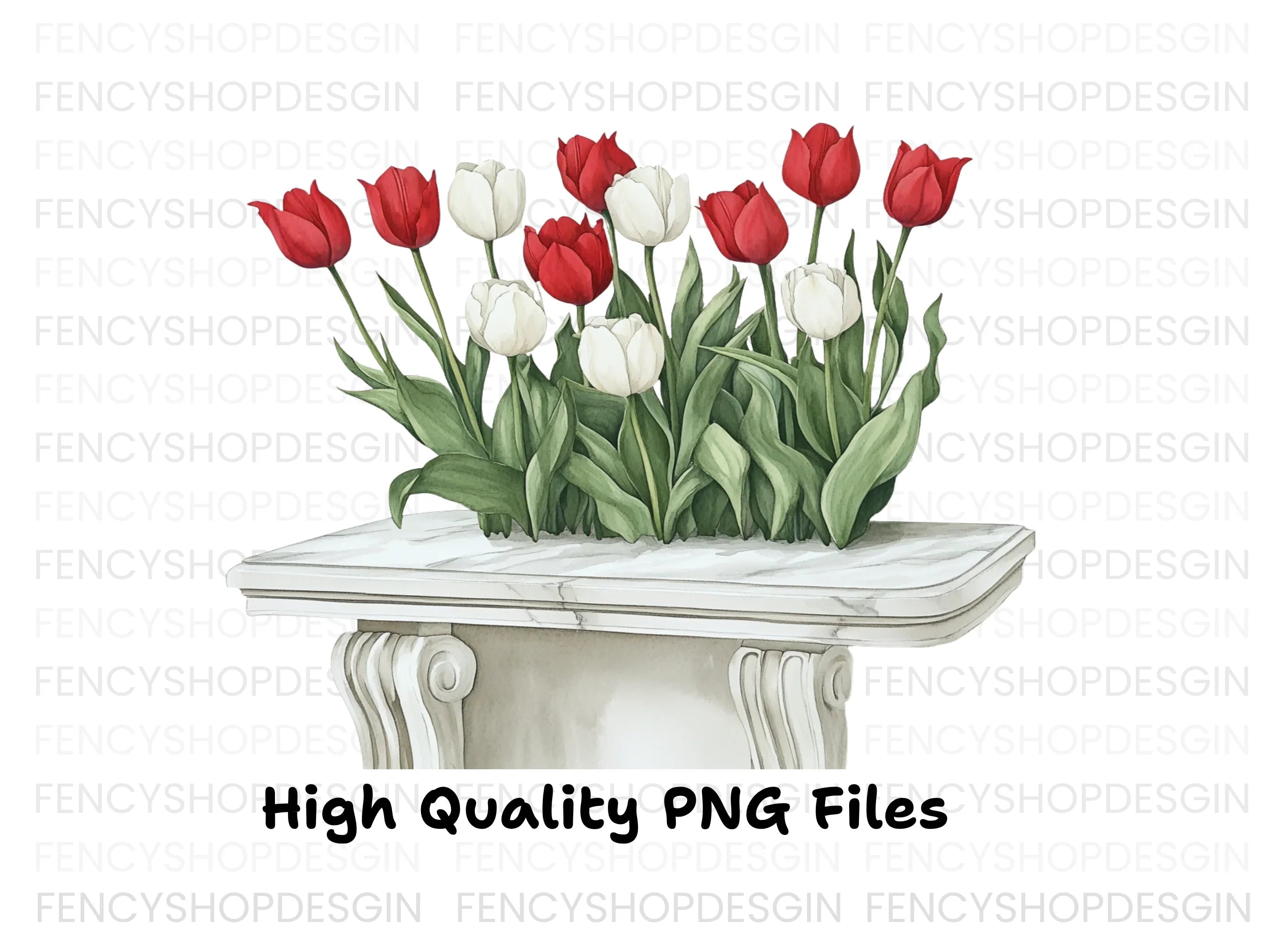 Vibrant Red and White Tulip Clipart Bundle