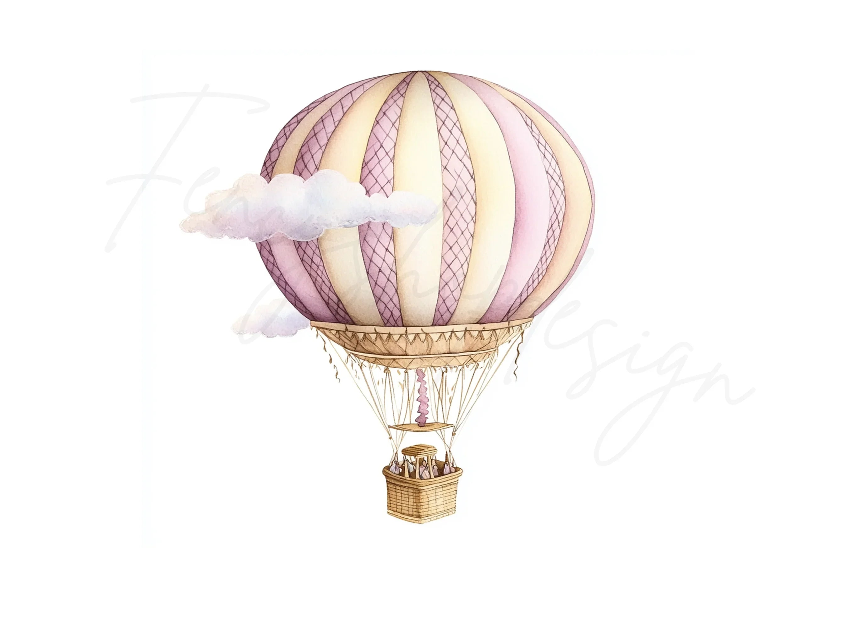 Pink Gold Hot Air Balloon Clipart Bundle
