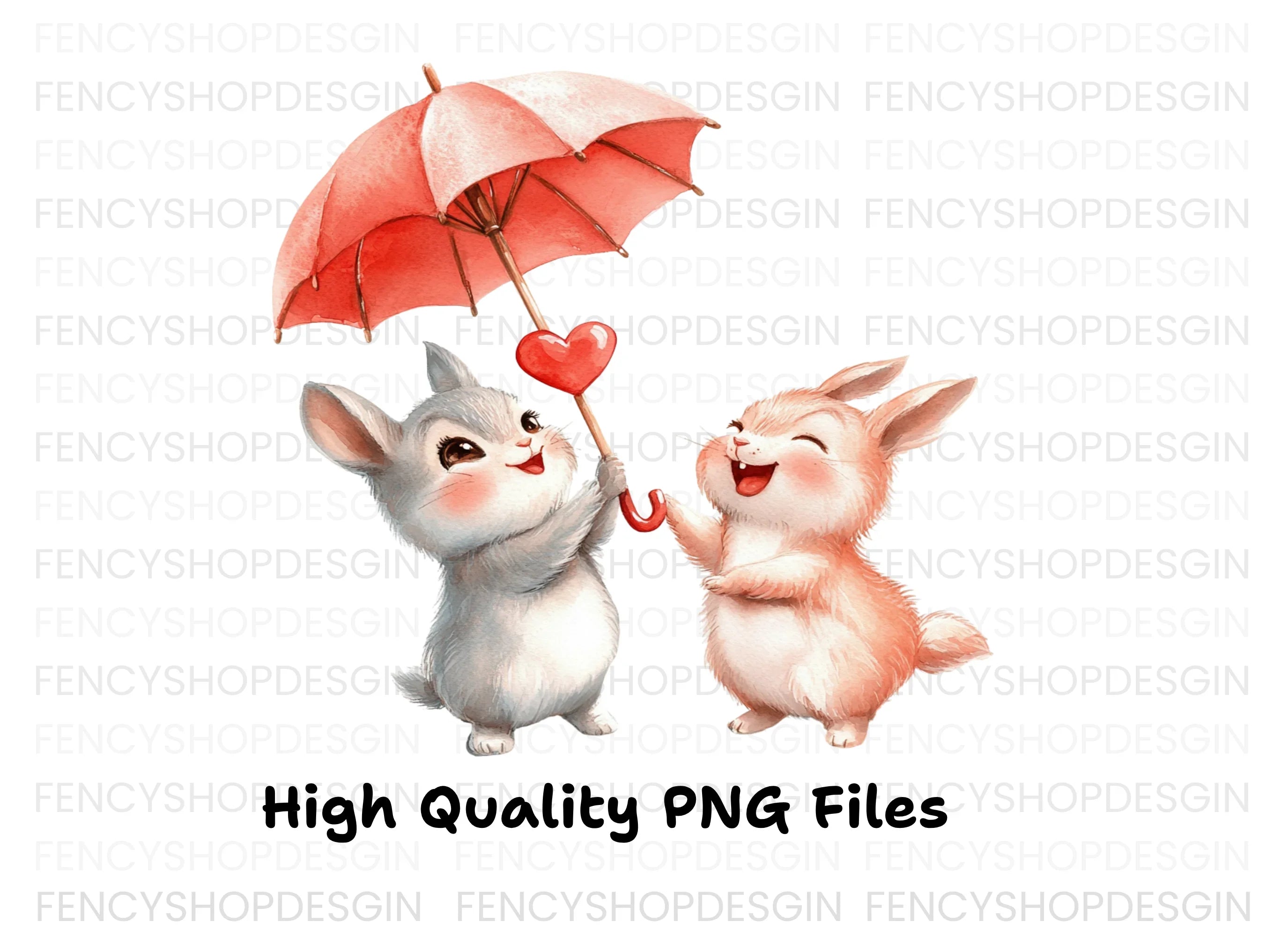 Cute Animals with Umbrellas Clipart Bundle