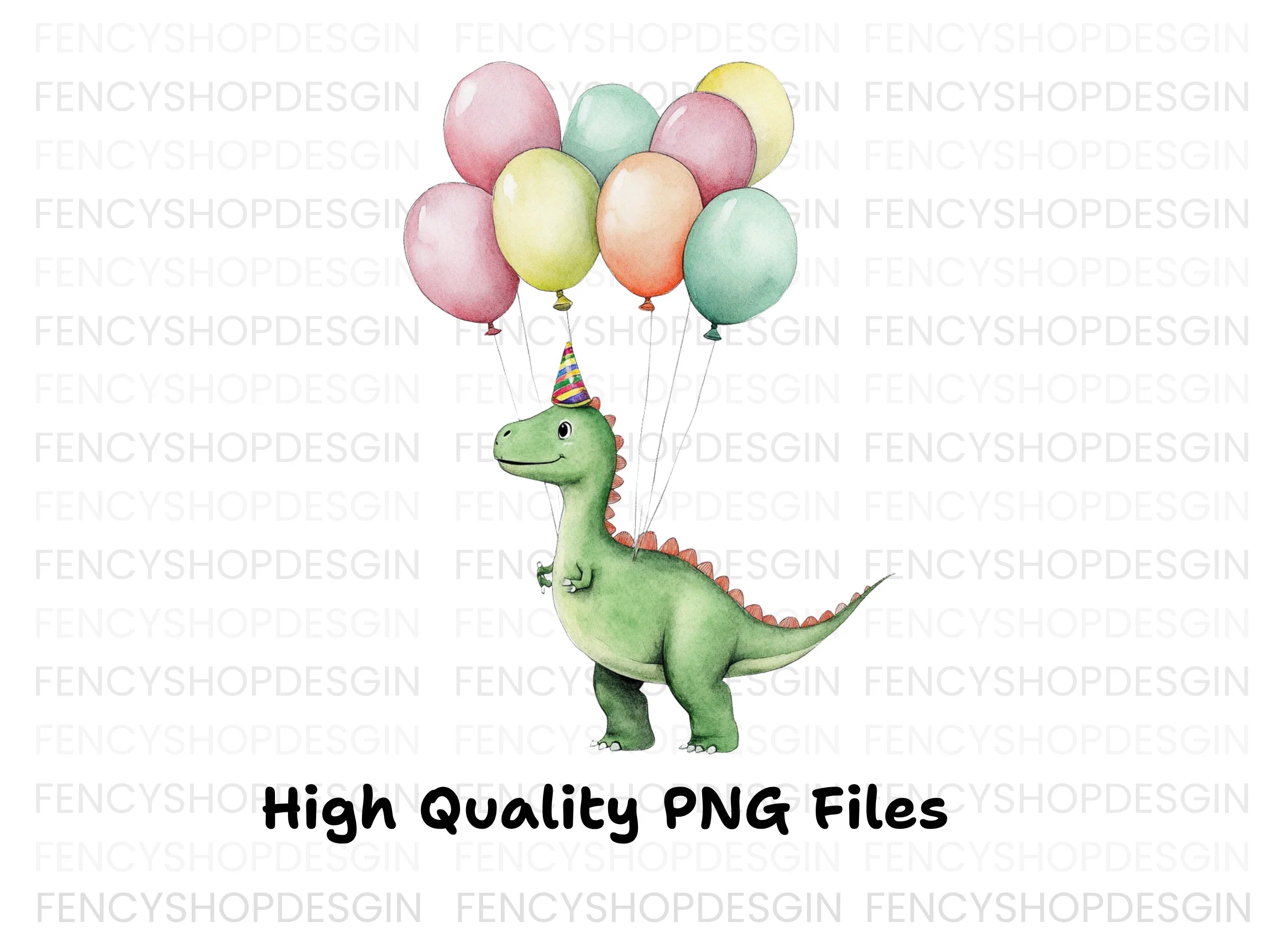Happy Dinosaur with Balloons Clipart Bundle