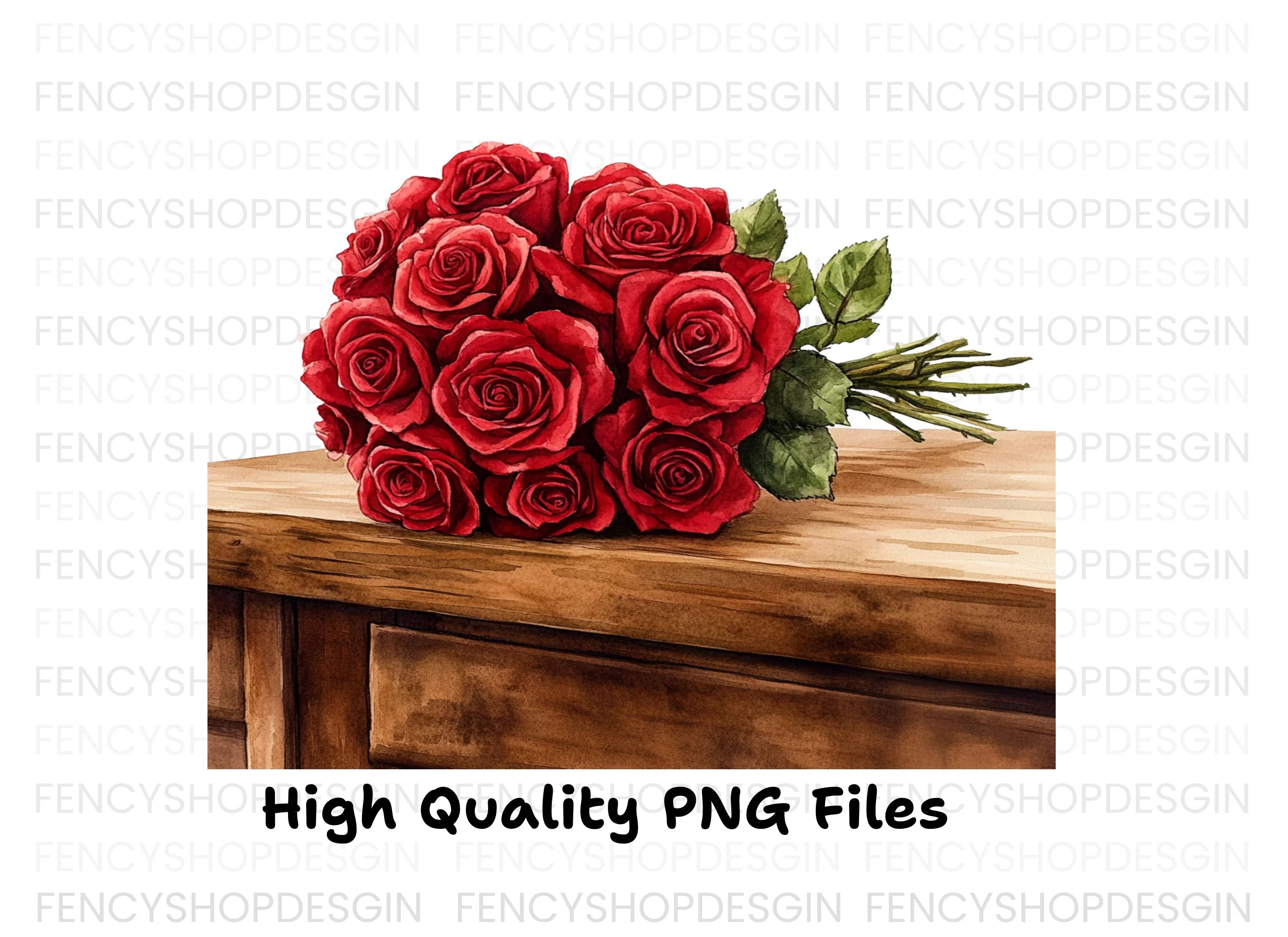 Elegant Red Rose Bouquet Clipart Bundle