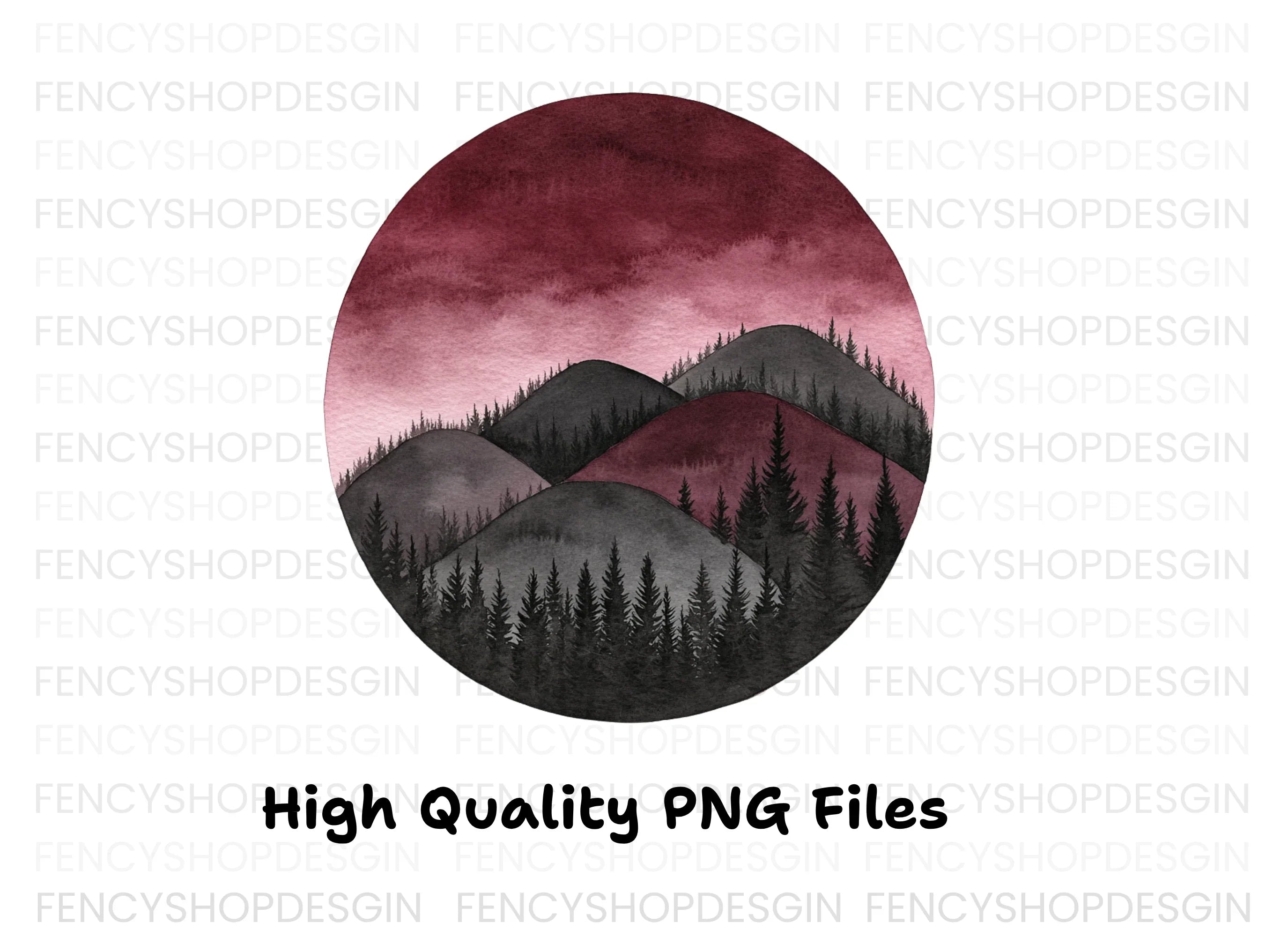 Dark Forest Mountain Landscape Clipart Bundle