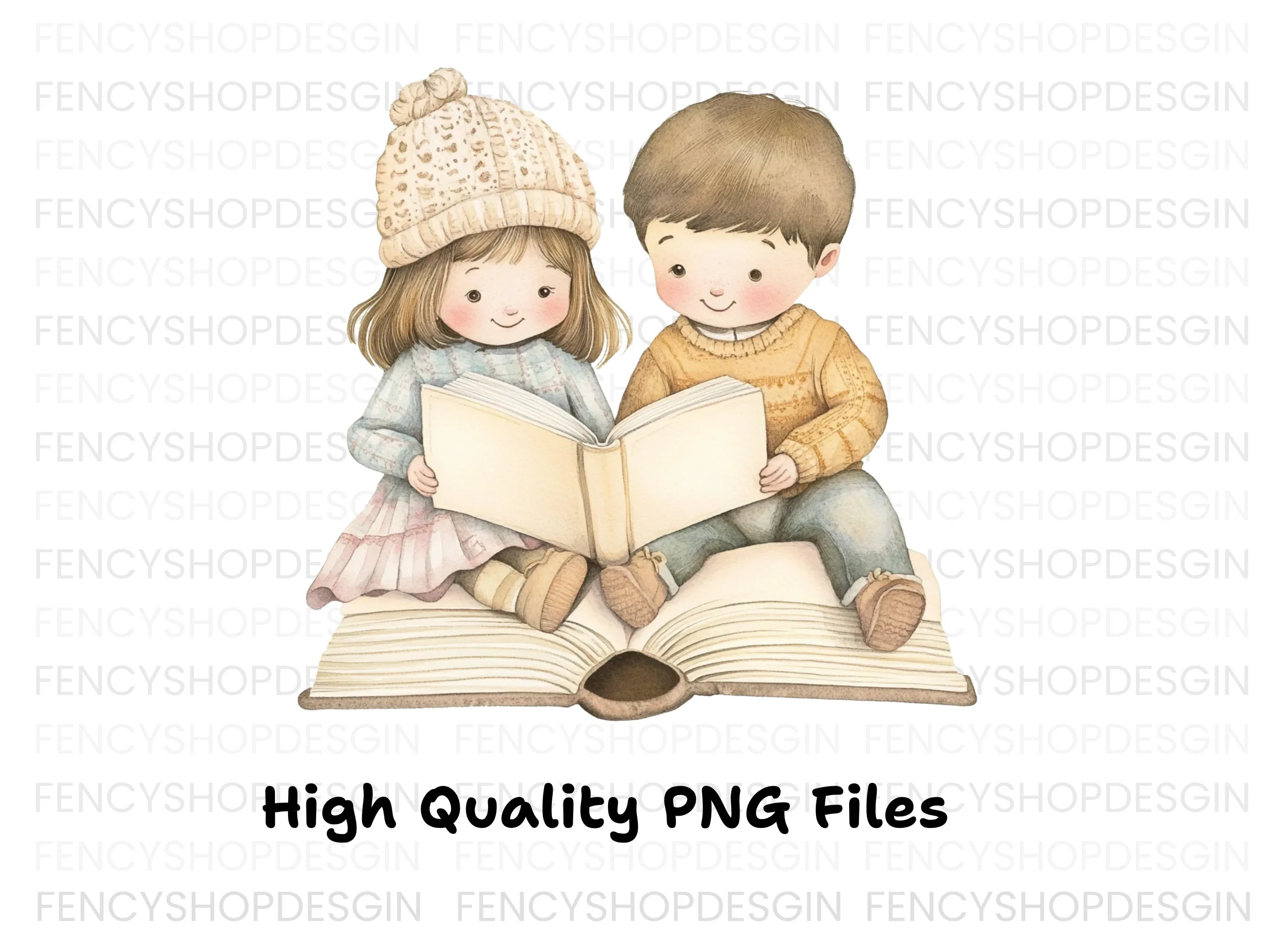 Cute Kids Reading Books Clipart Bundle
