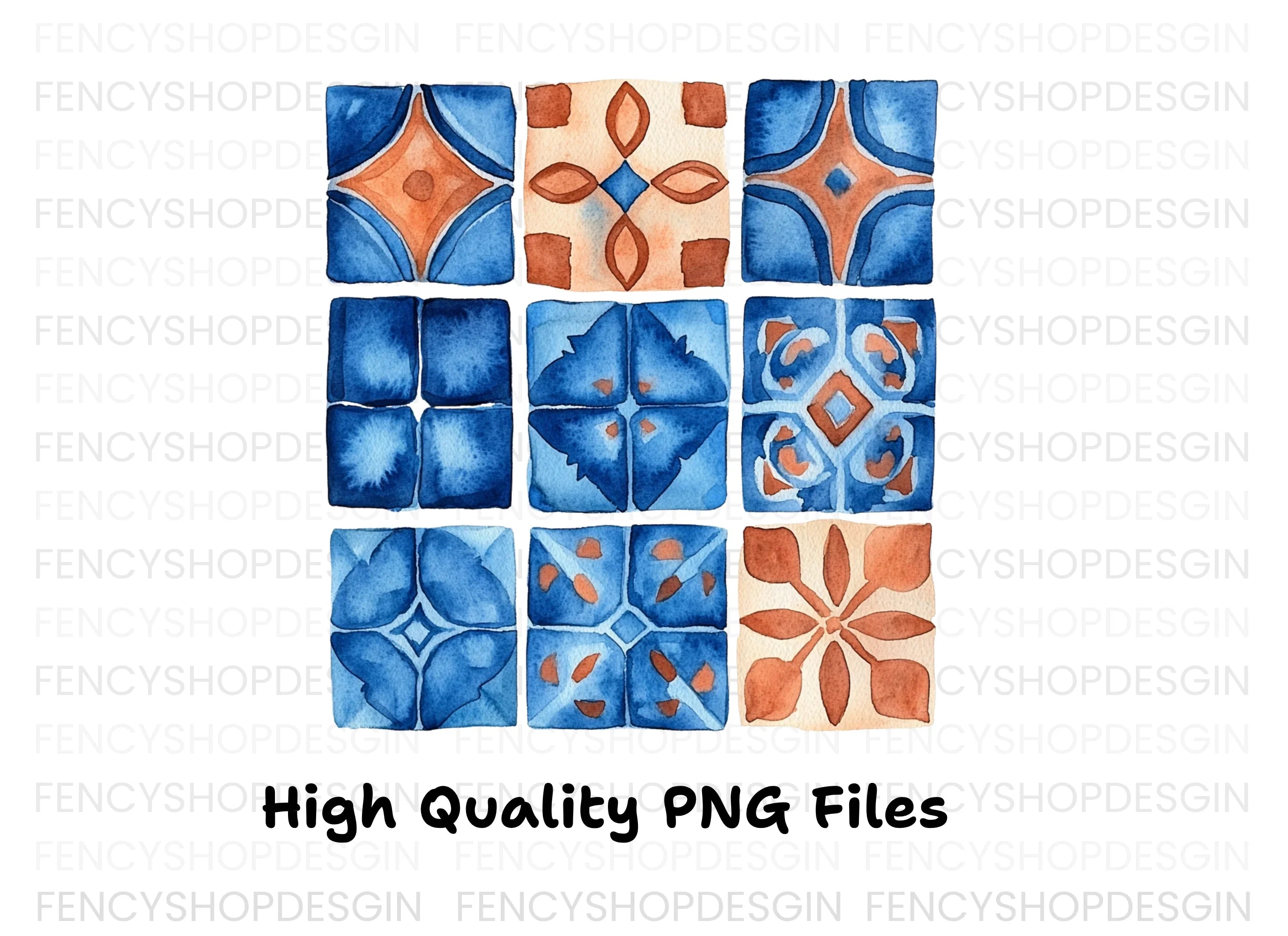 Blue and Orange Tile Patterns Clipart Bundle