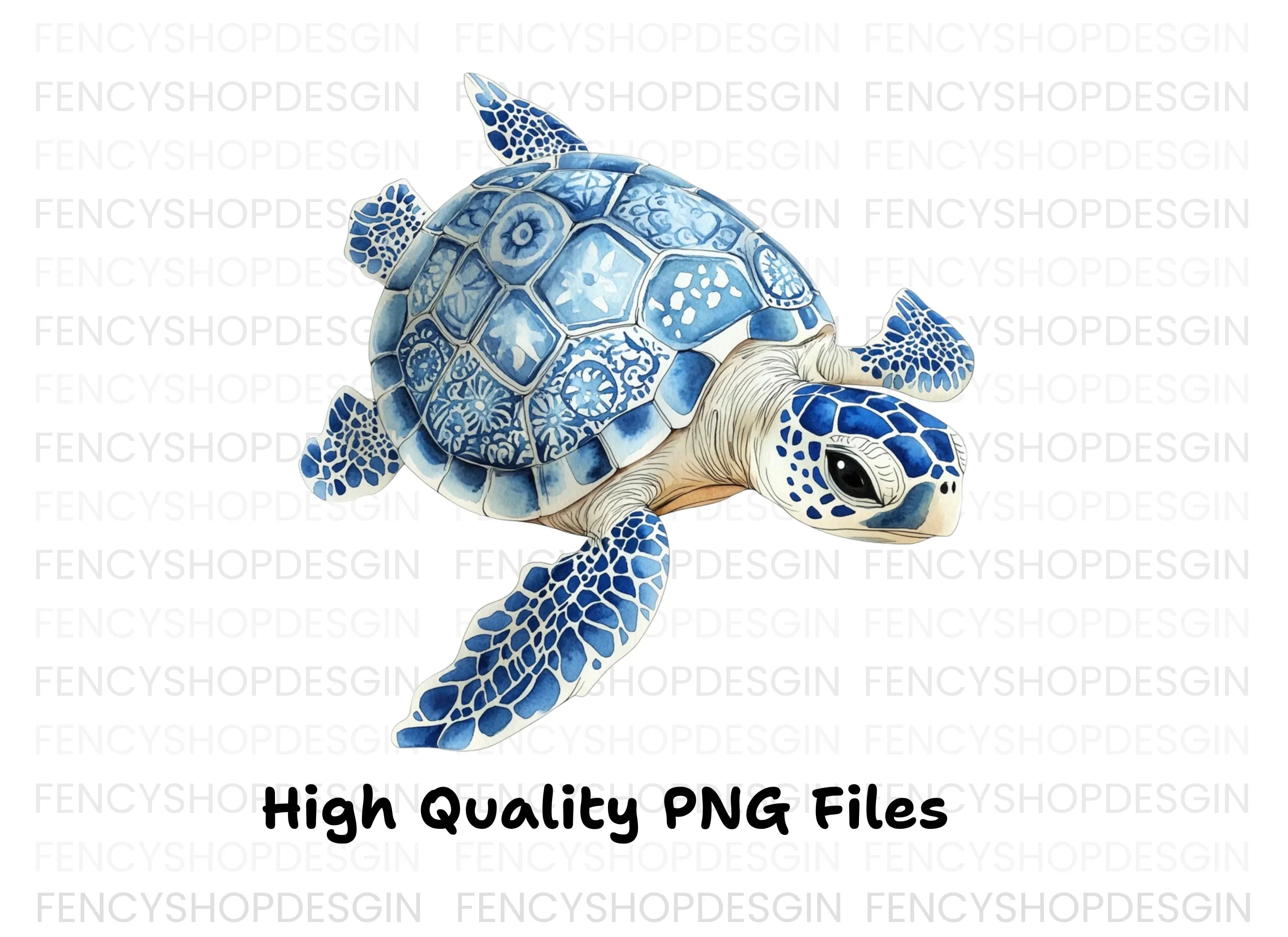 Blue White Chinoiserie Sea Turtles Clipart Bundle