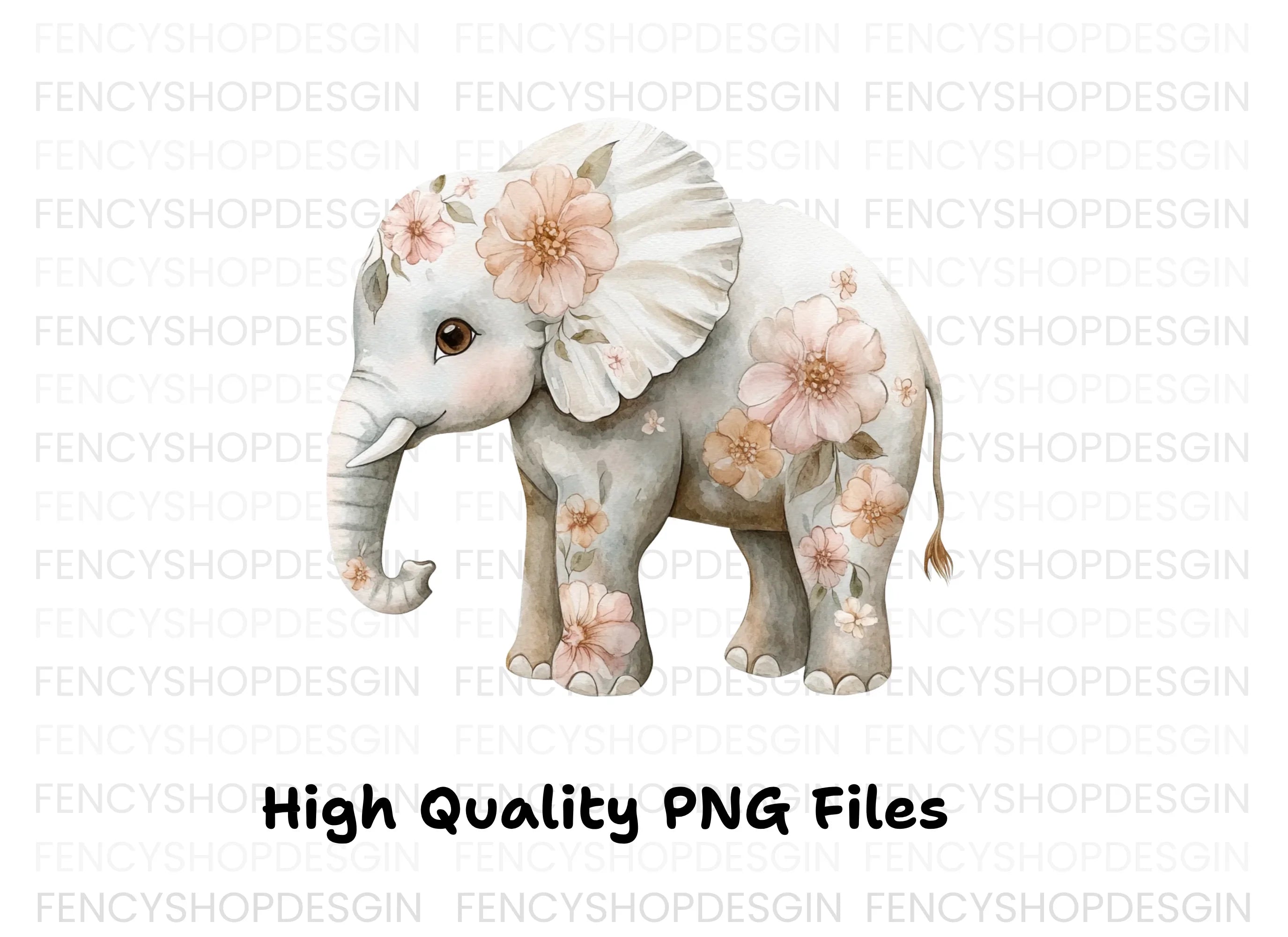 Cute Floral Elephant Clipart Bundle