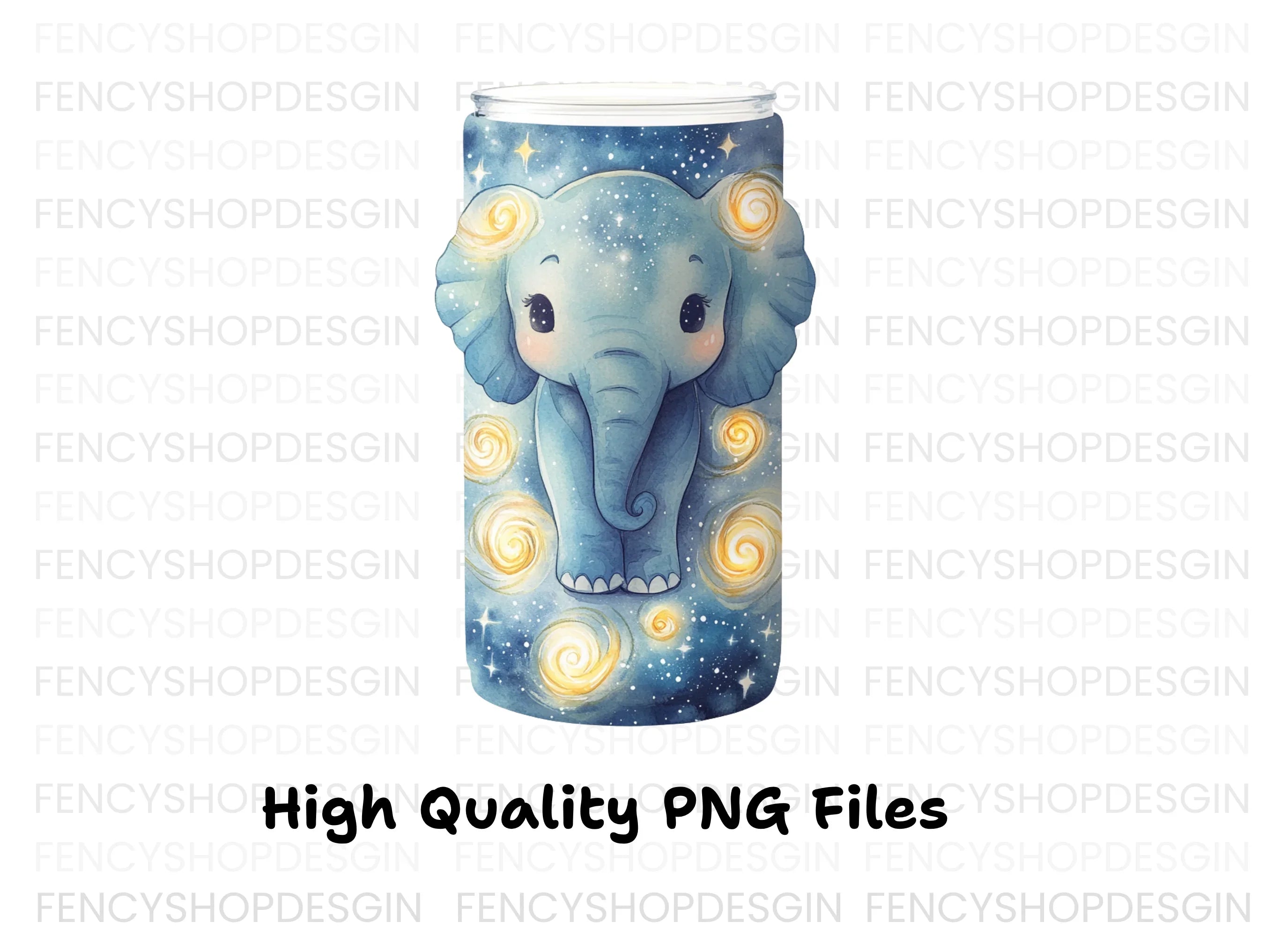 Cute Elephant in Starry Night Clipart Bundle