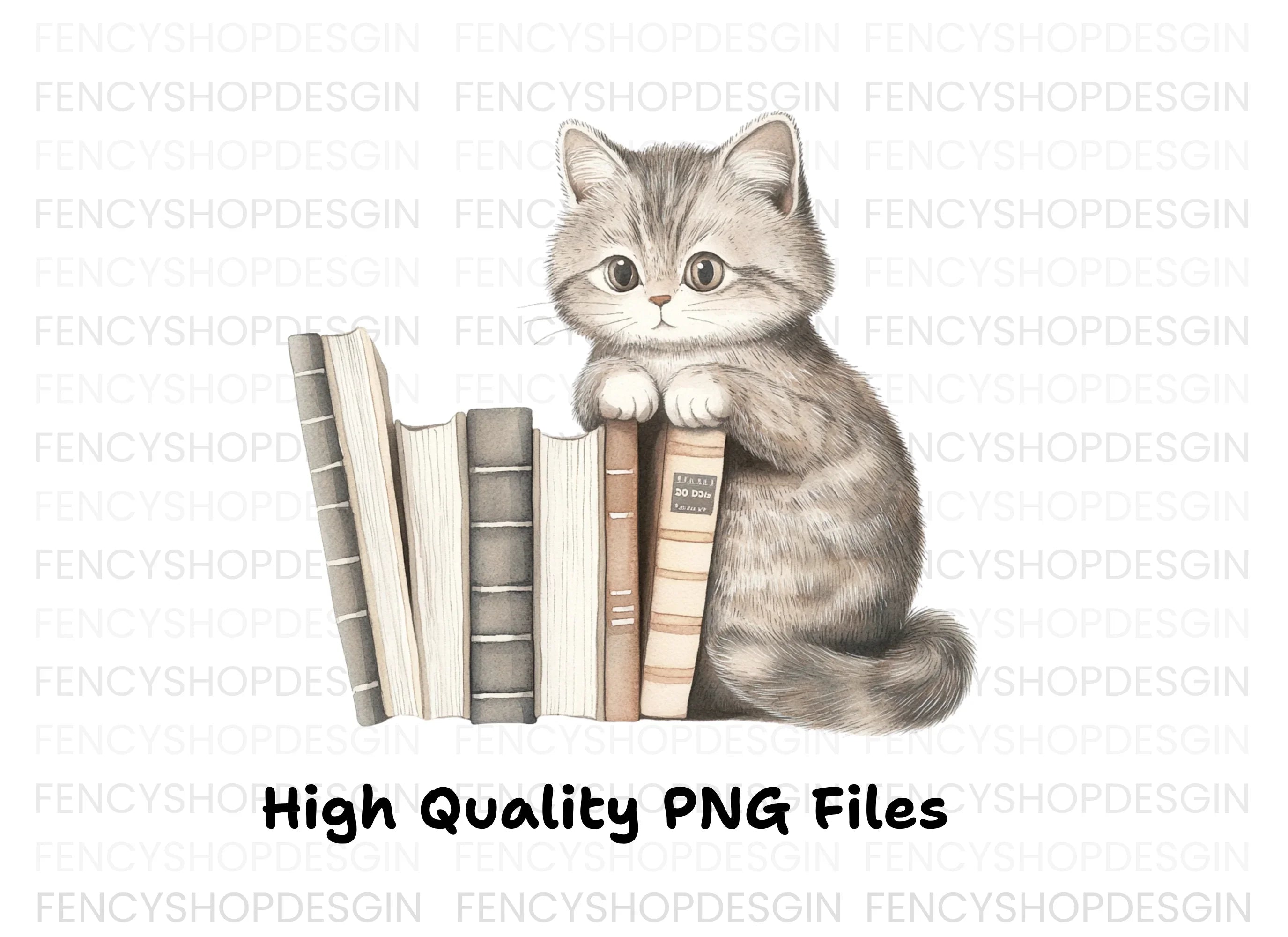 Cute Kitten with Books Clipart Bundle