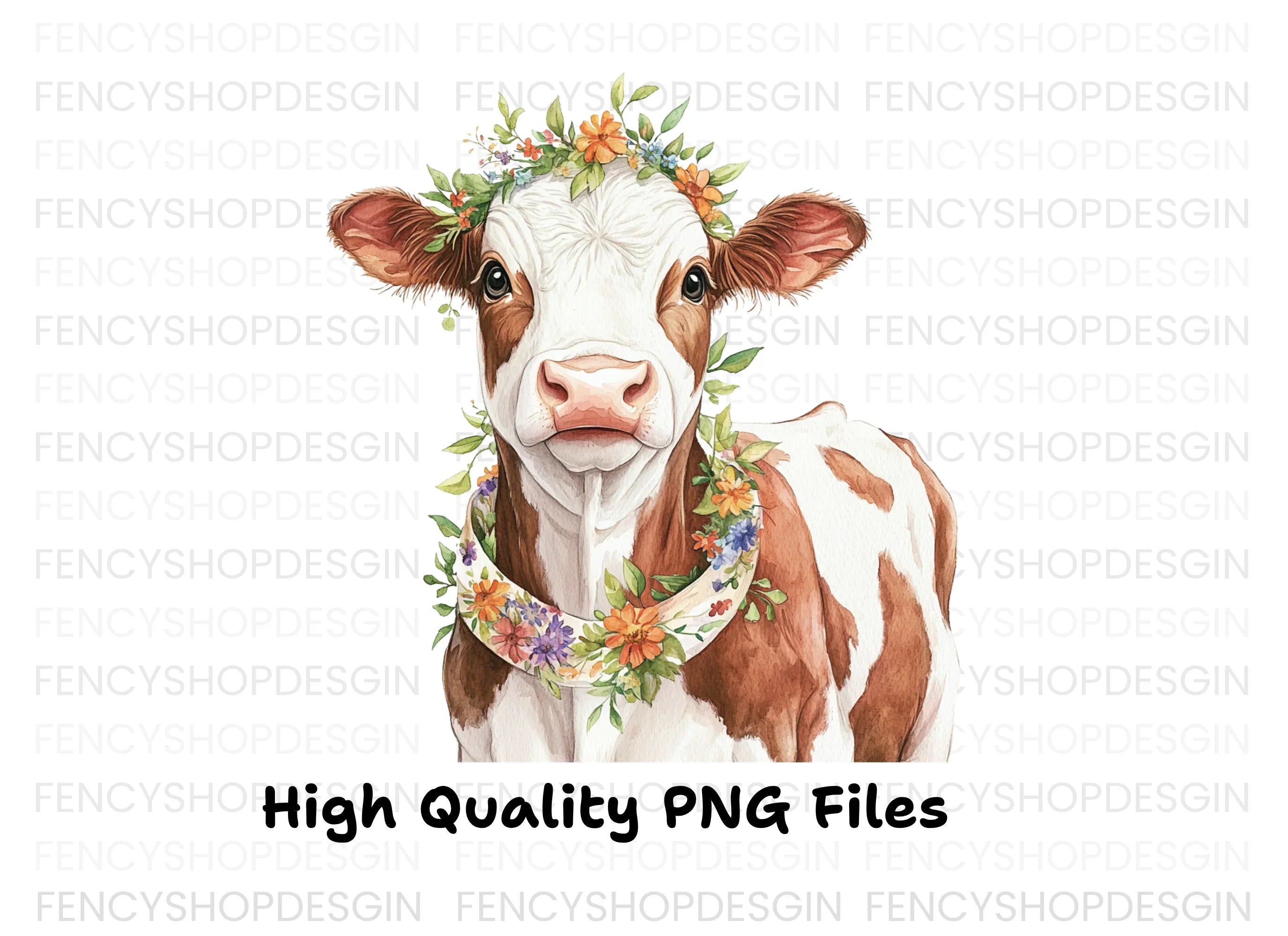 Sweet Calf with Flower Crown Clipart Bundle