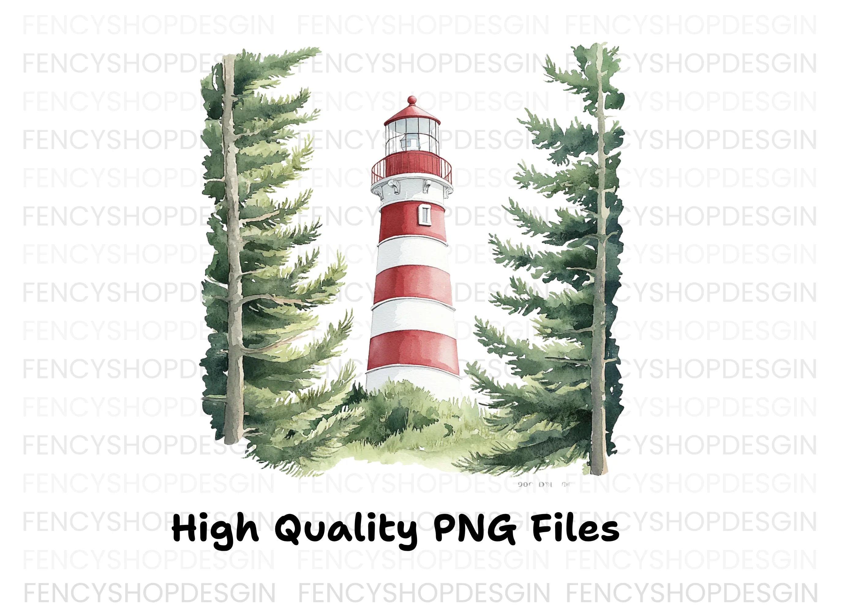 Lighthouse and Pine Trees Clipart Bundle