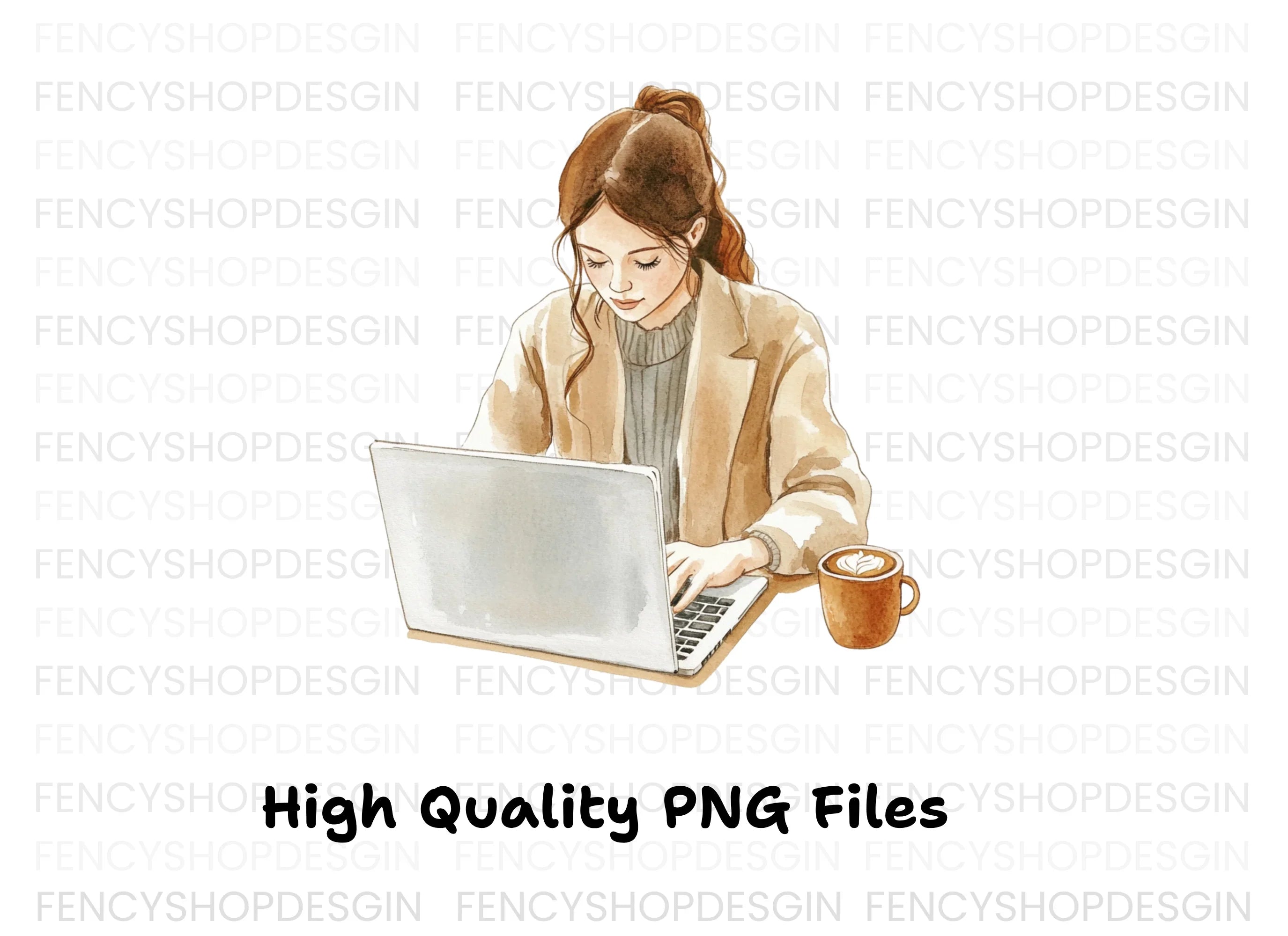 Women Working on Laptop Clipart Bundle