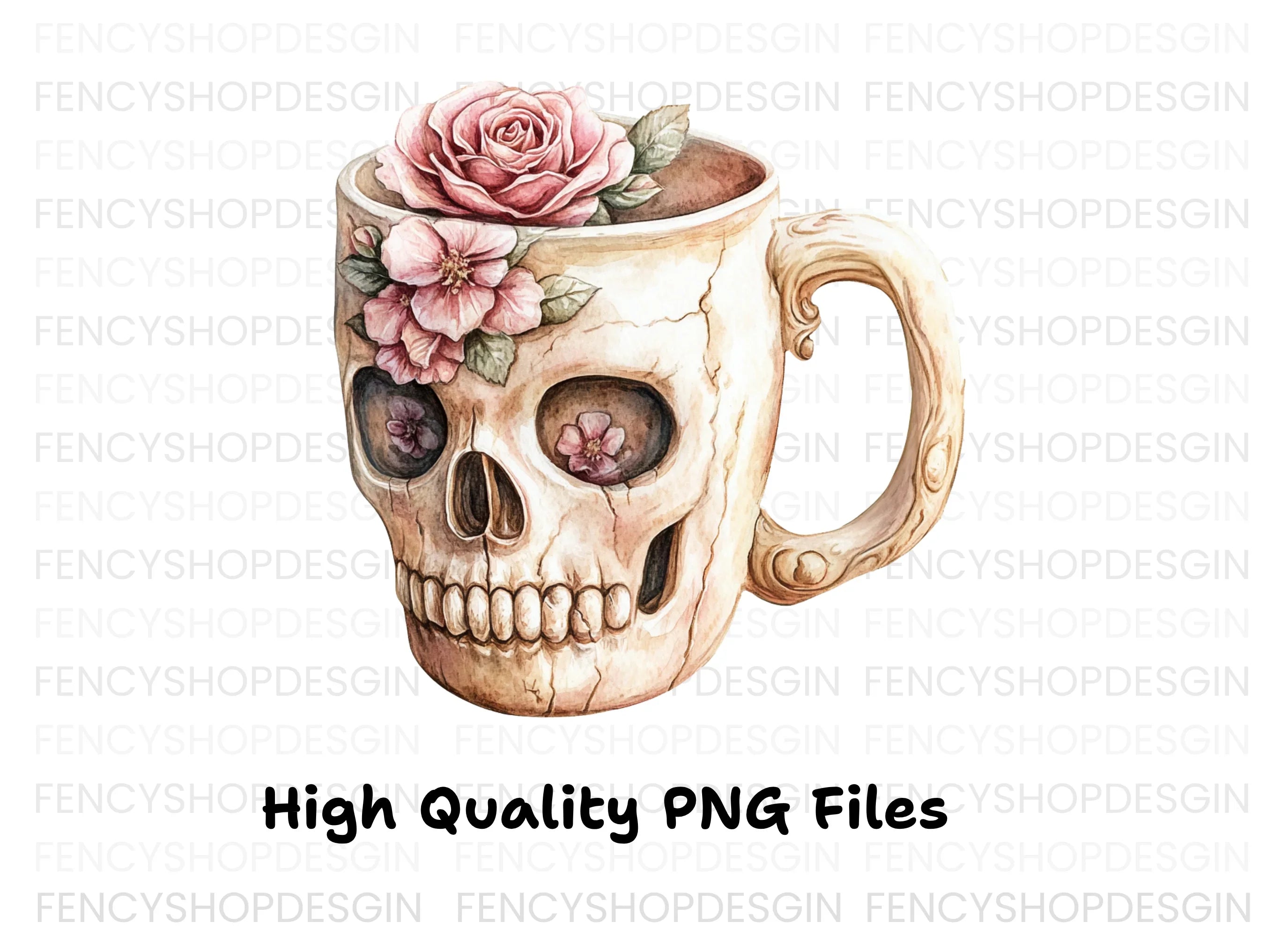 Floral Skull Cup Clipart Bundle