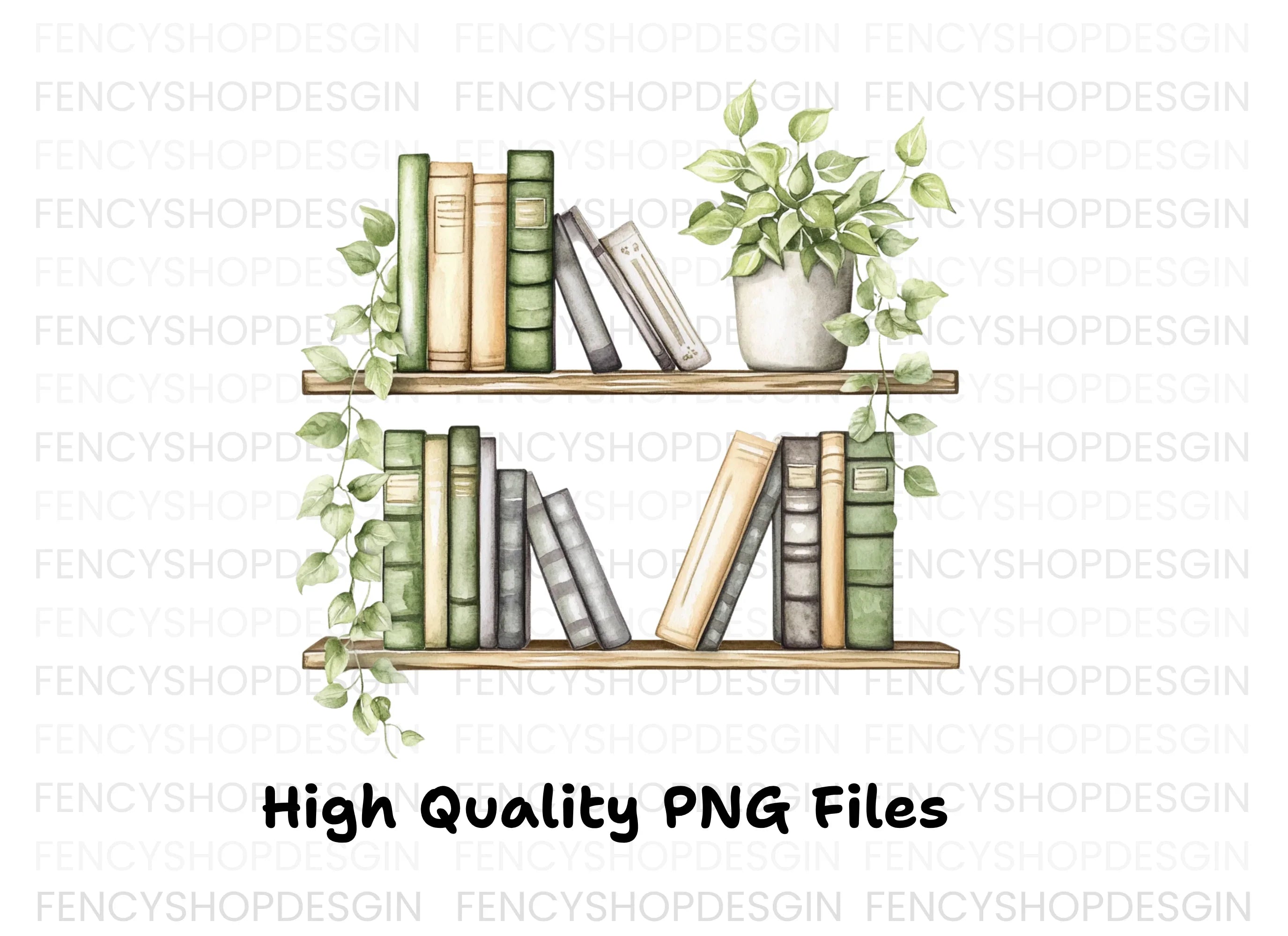 Bookshelf with Green Plants Clipart Bundle