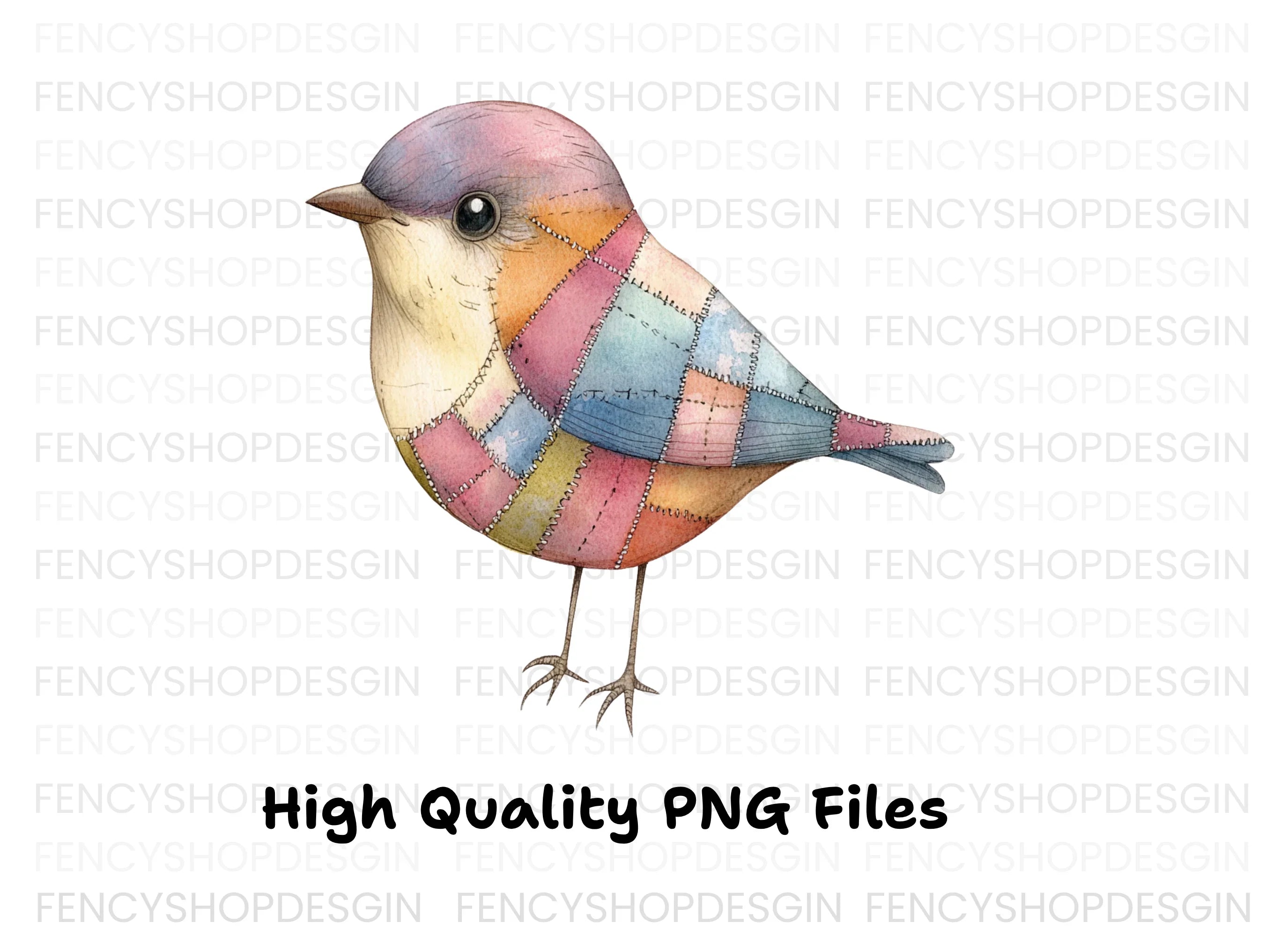 Patchwork Bird Illustrations Clipart Bundle