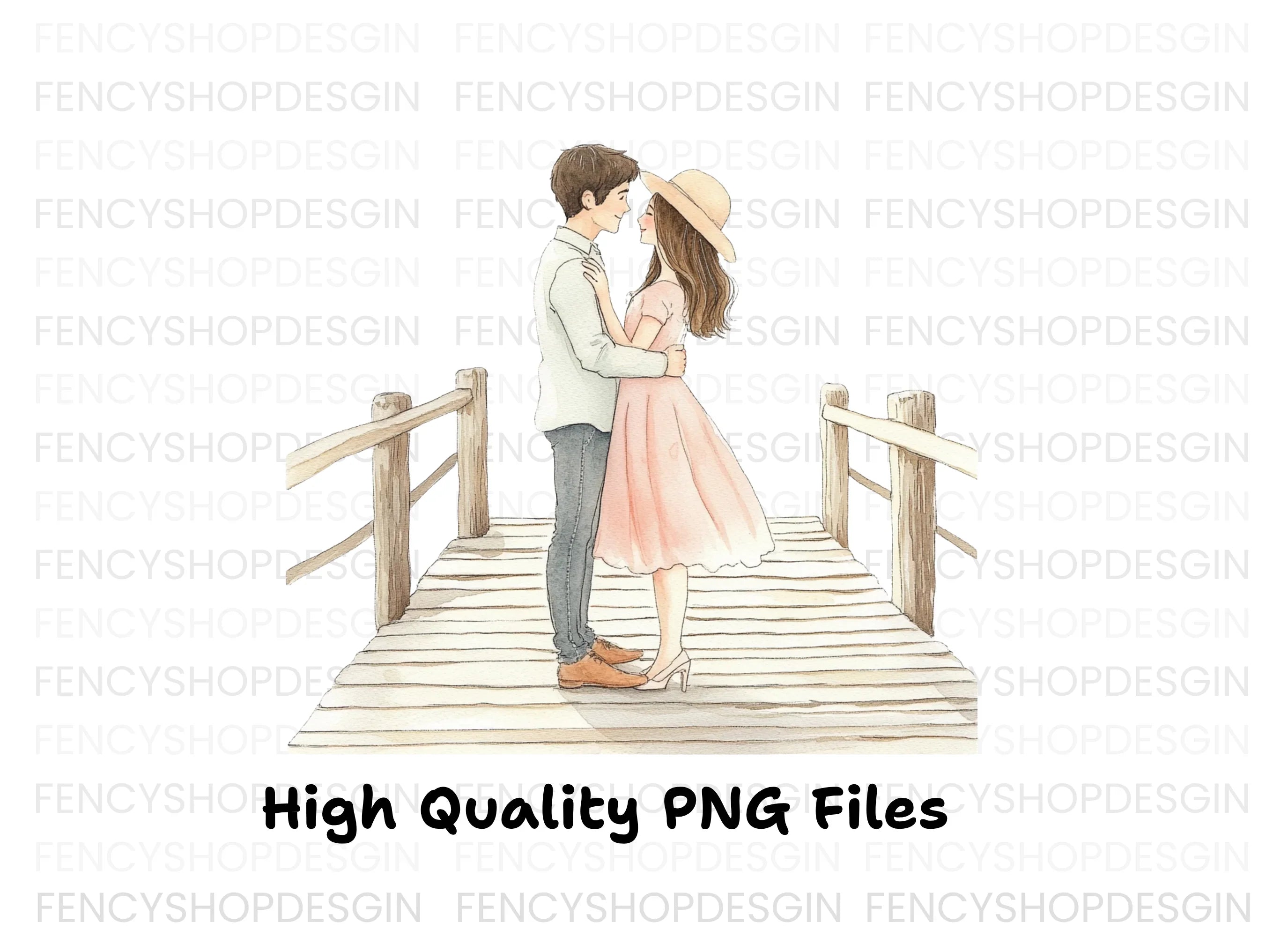 Embracing Couple on Bridge Clipart Bundle