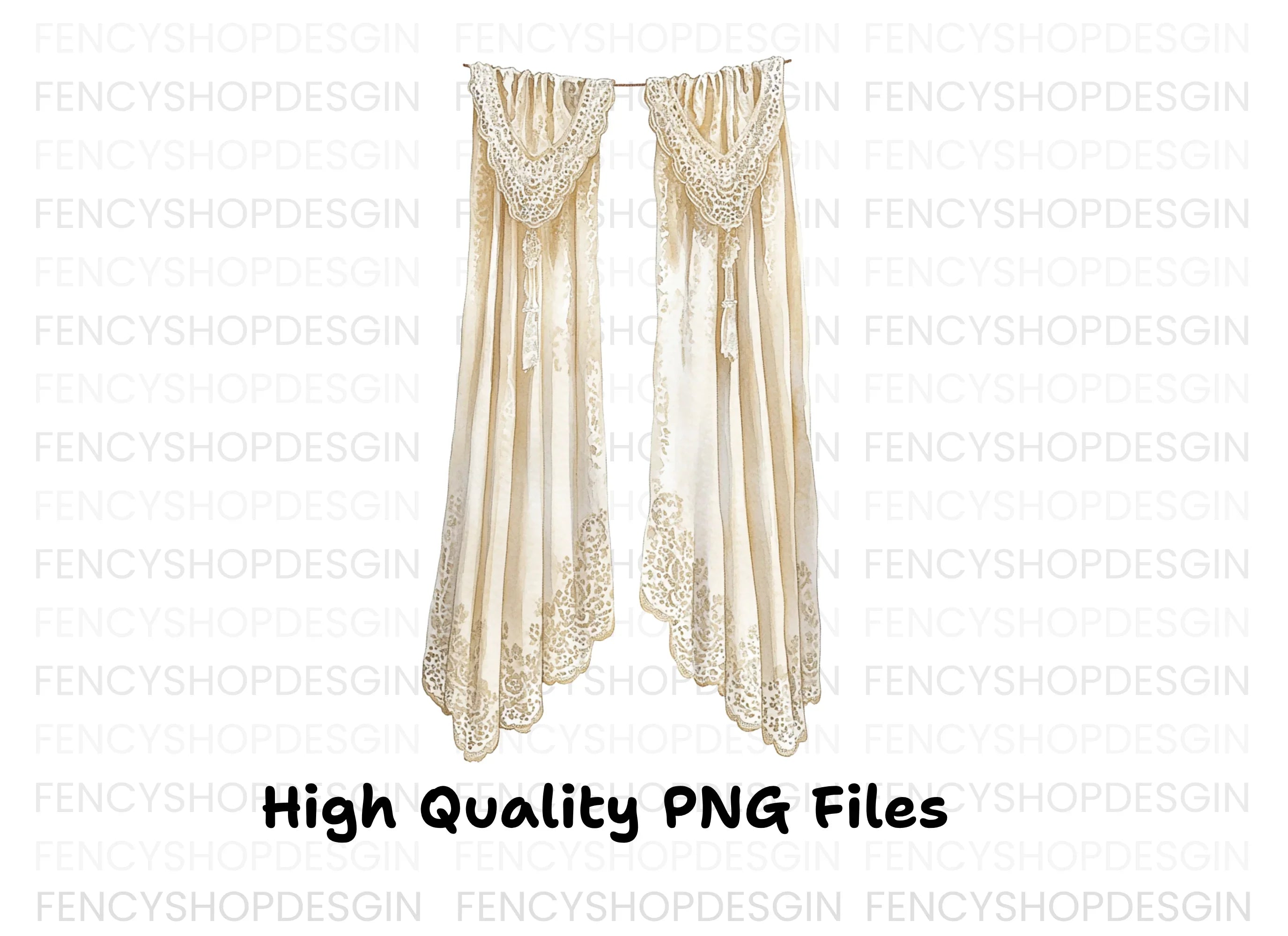 Vintage Cream Curtains Clipart Bundle